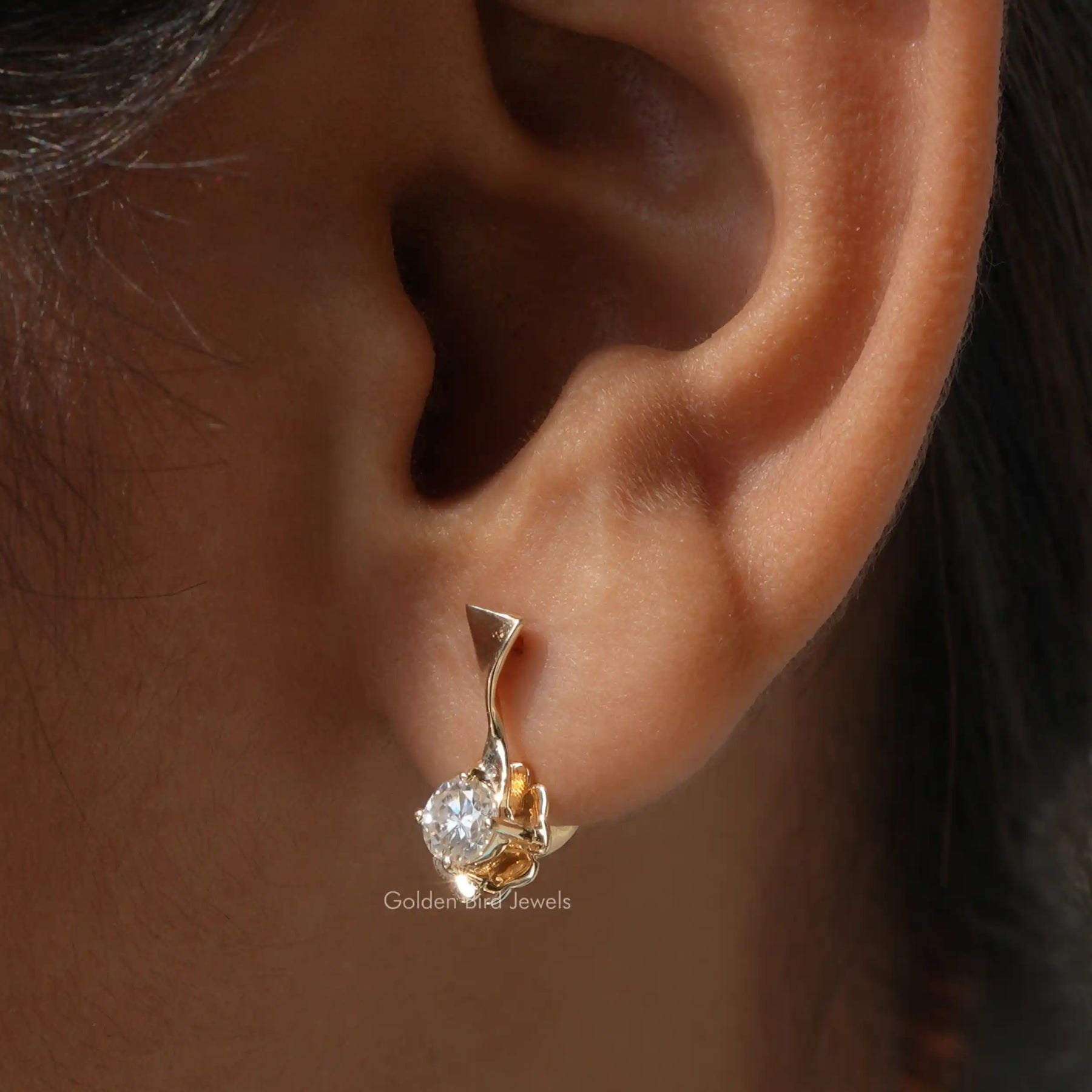 Detailed view of moissanite earrings in secure setting