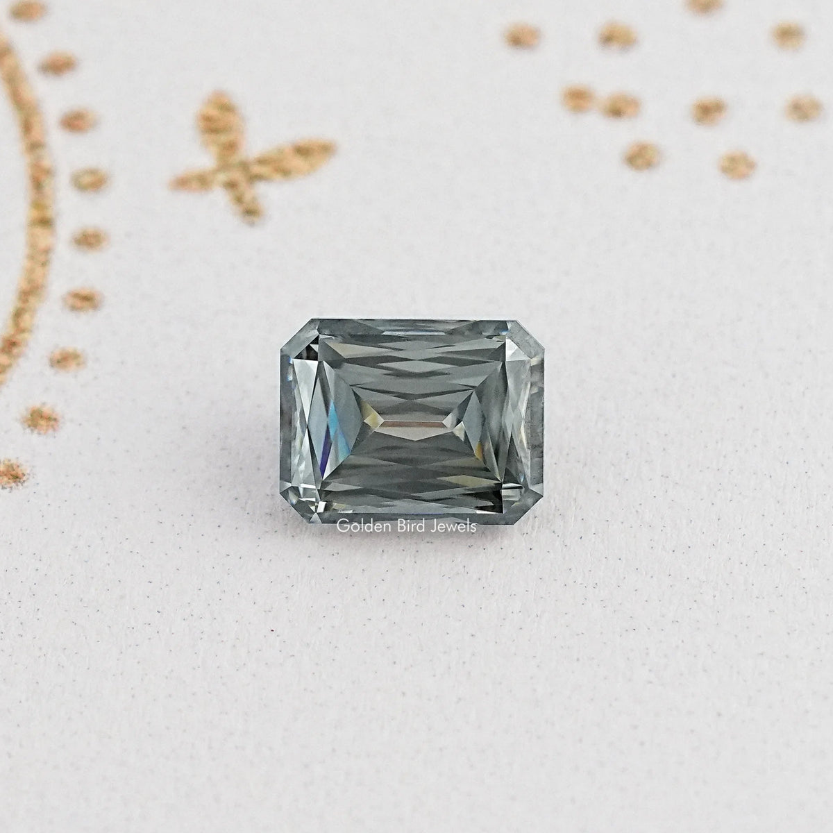 Front View Of Grey Criss Cut Moissanite Loose Gemstone