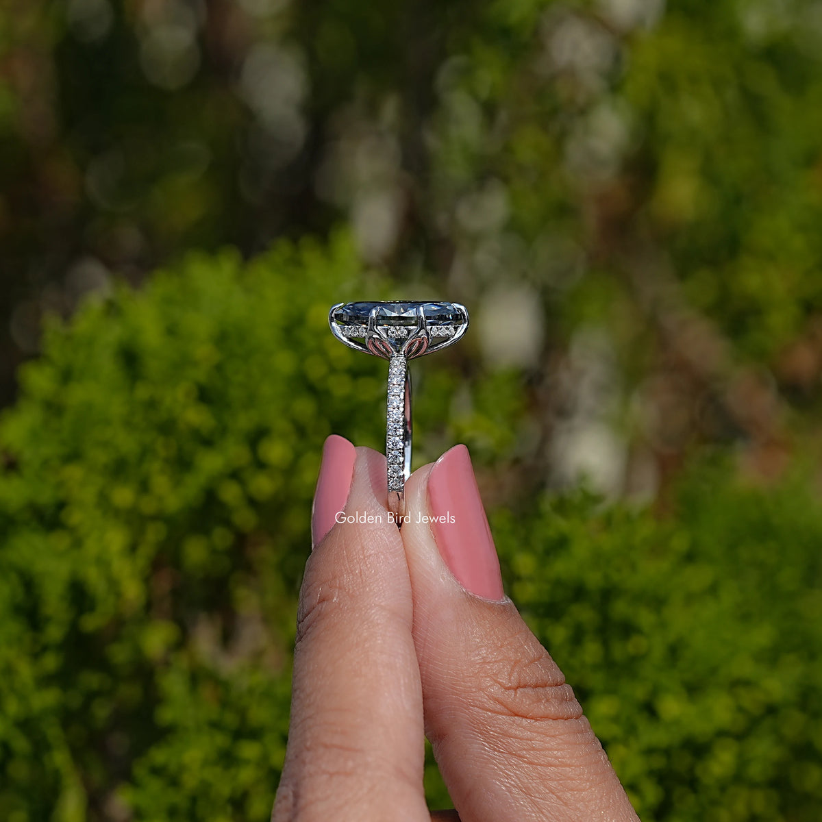 Gray Marquise Moissanite Accent Stone Ring