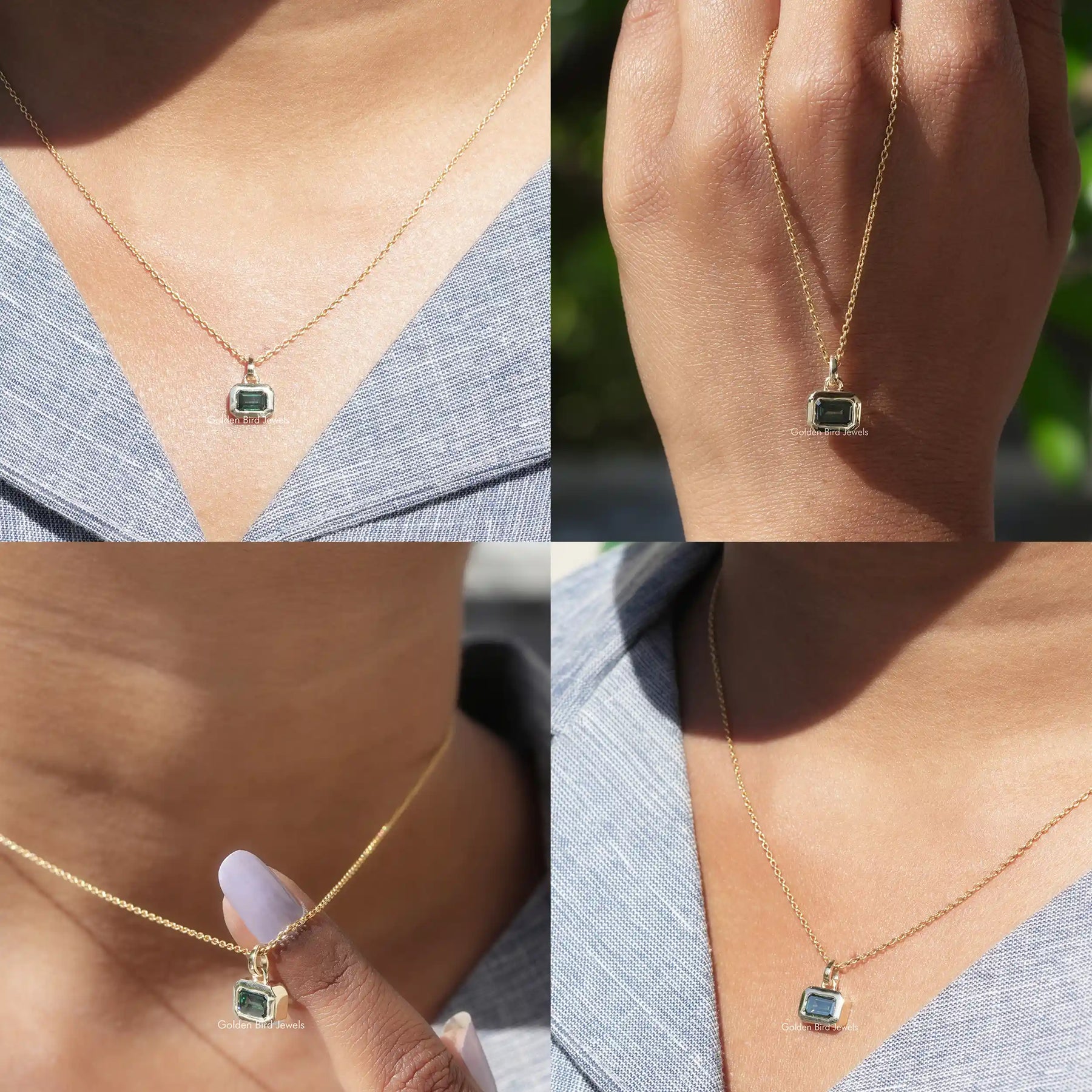 Front back side and close view of moissanite pendant