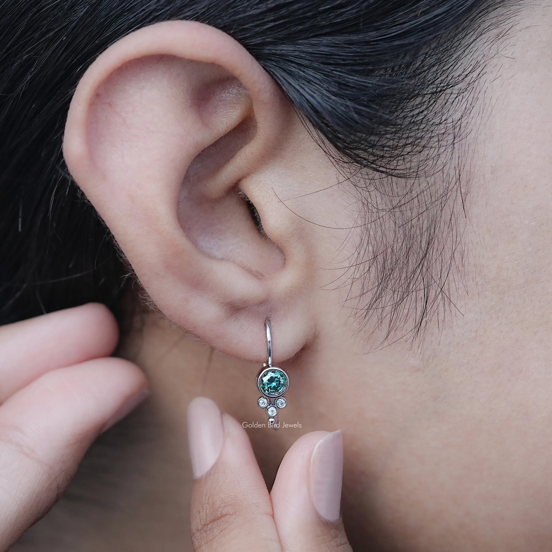 Green Round Cut Moissanite Drop Earrings