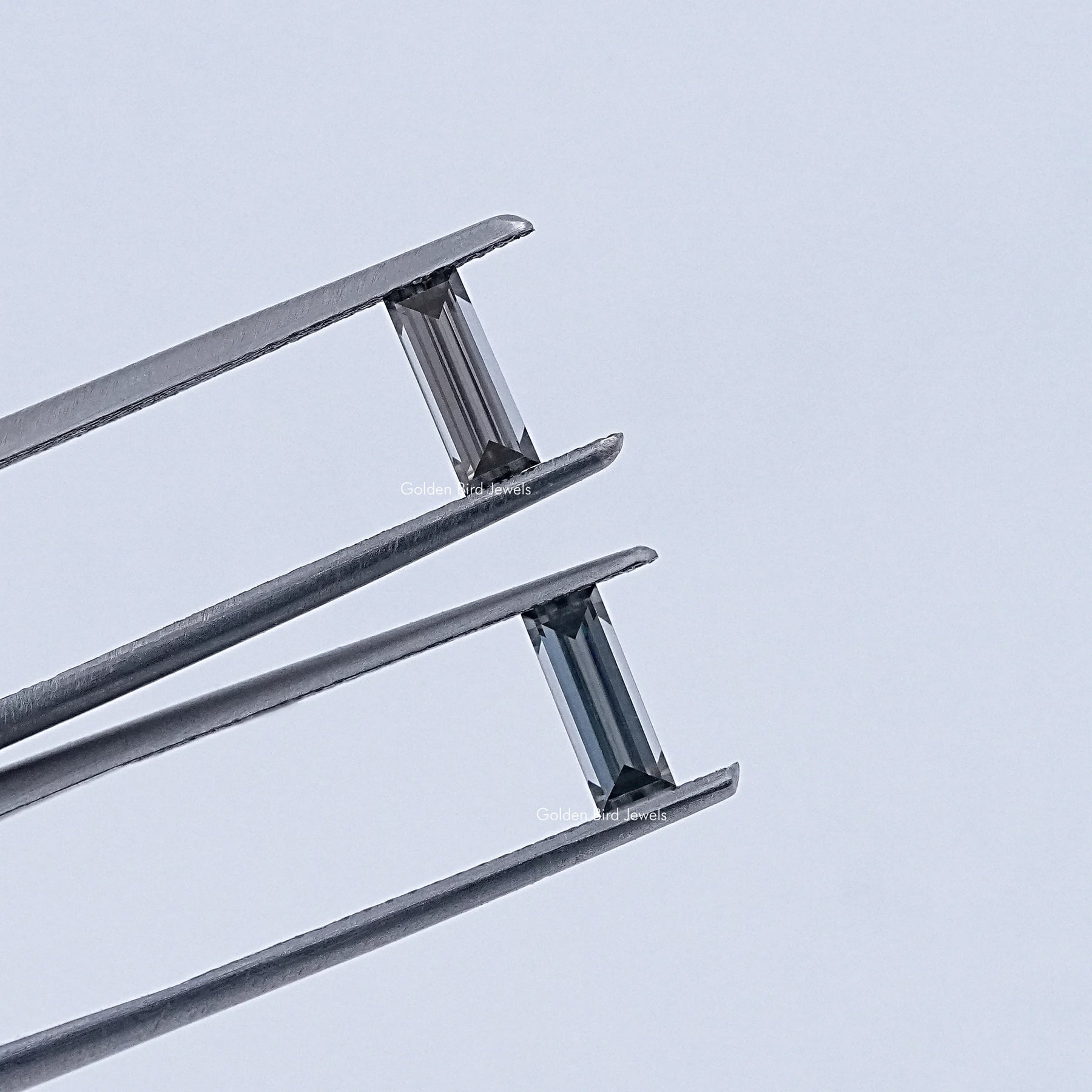 Front View Of Grey Baguette Cut Loose Moissanite Pair