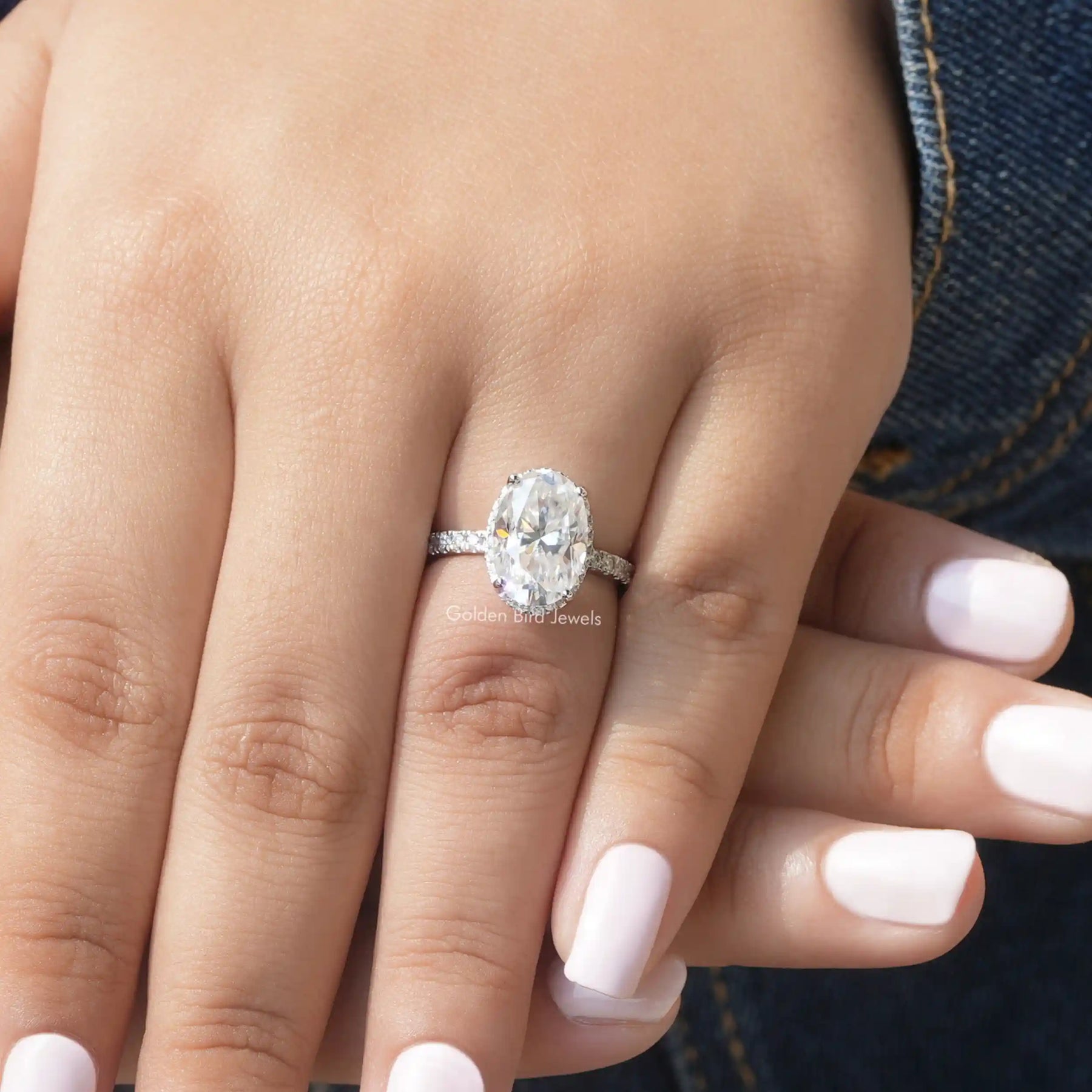 Hidden Halo Oval Cut Engagement Ring In White Gold