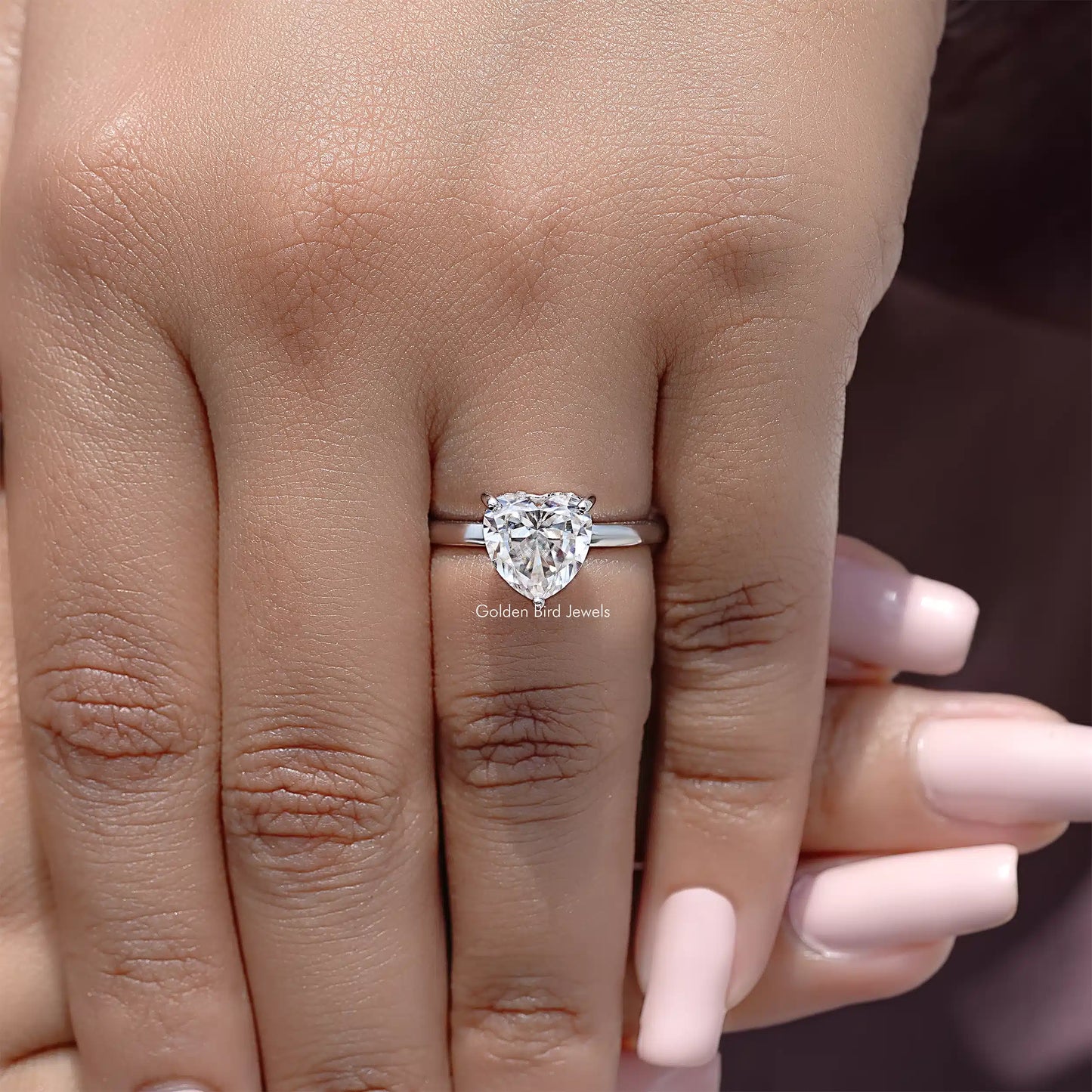 Heart Cut Moissanite Gemstone Hidden Halo Wedding Ring