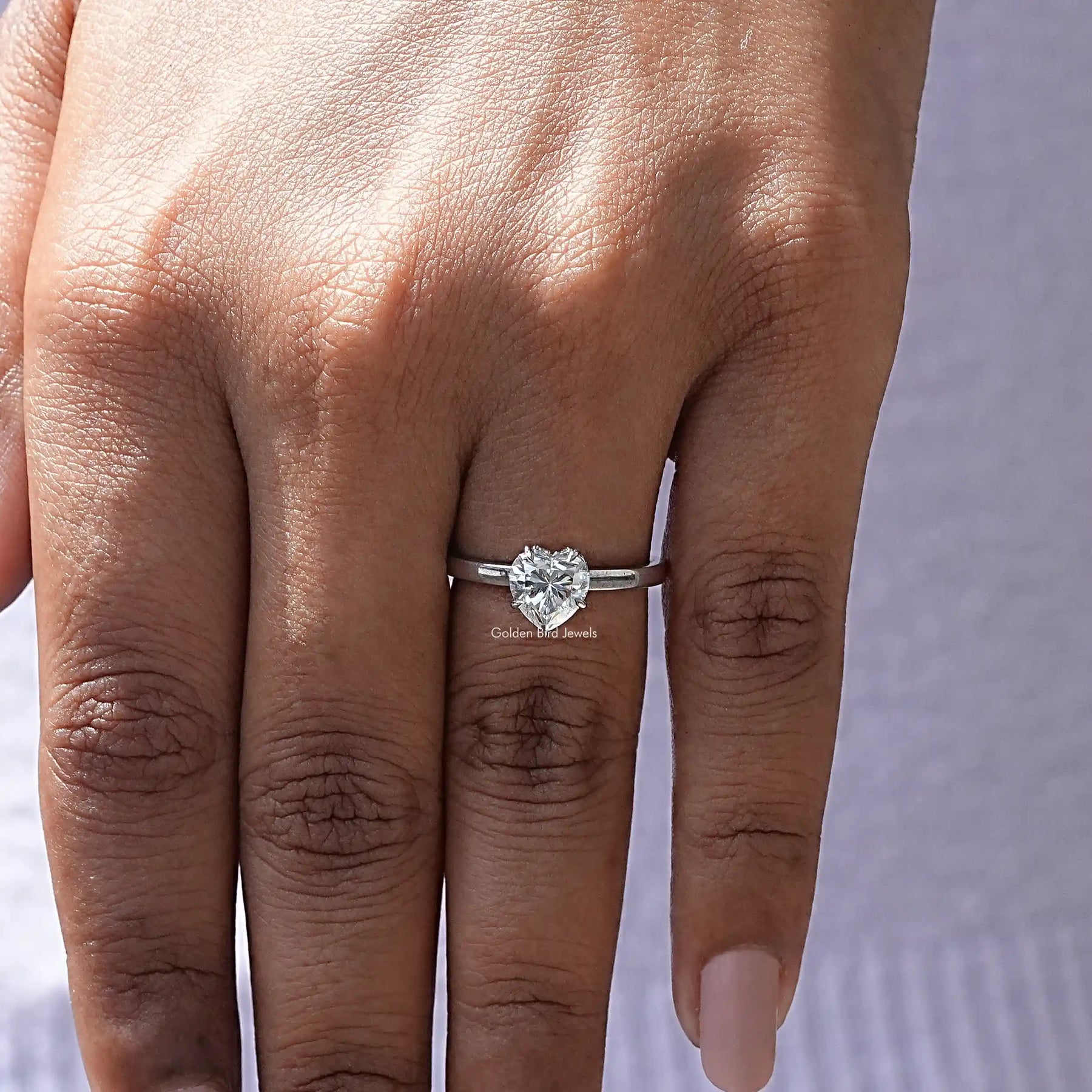 View of Heart Cut Moissanite Daily Wear Ring In Finger