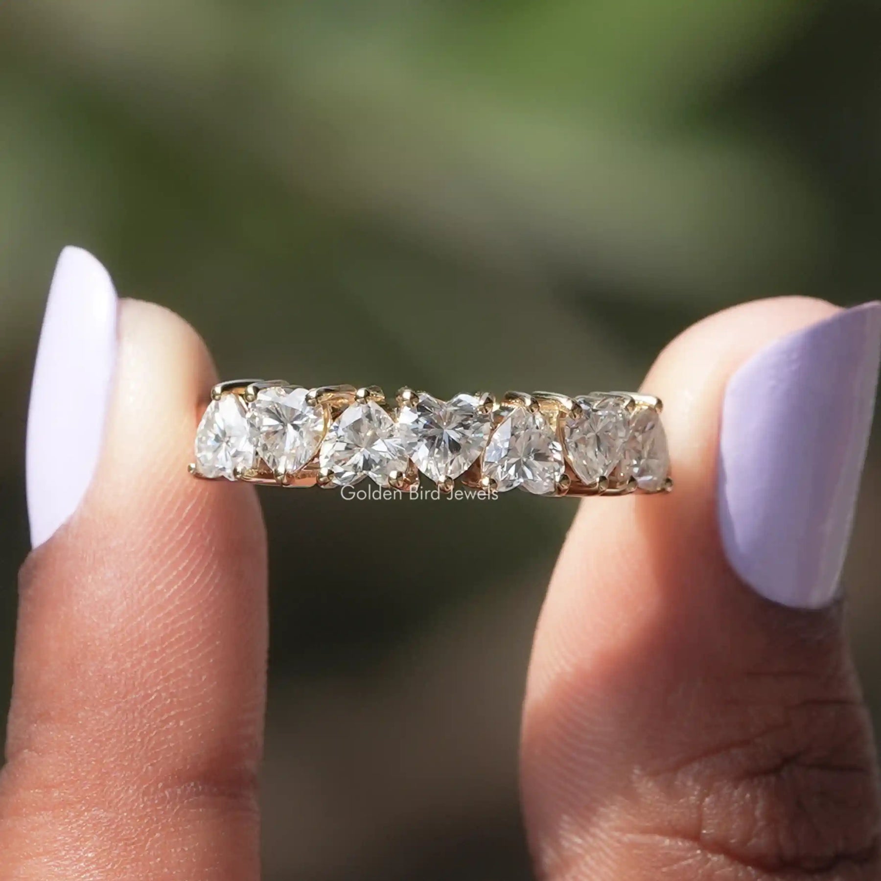 Heart Cut Moissanite Half Eternity 7 Stone Wedding Band