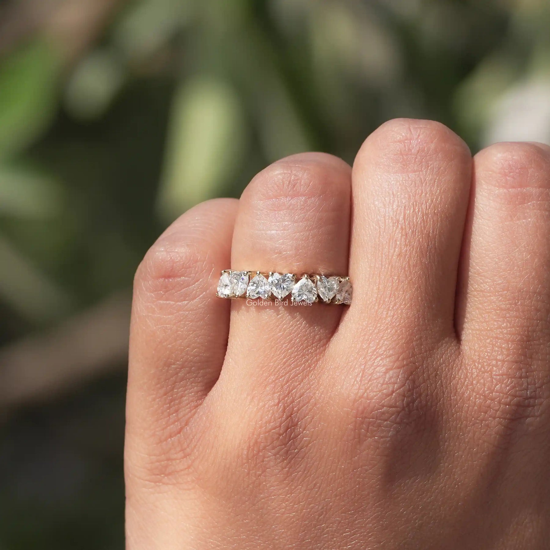 Heart Cut Moissanite Half Eternity 7 Stone Wedding Band