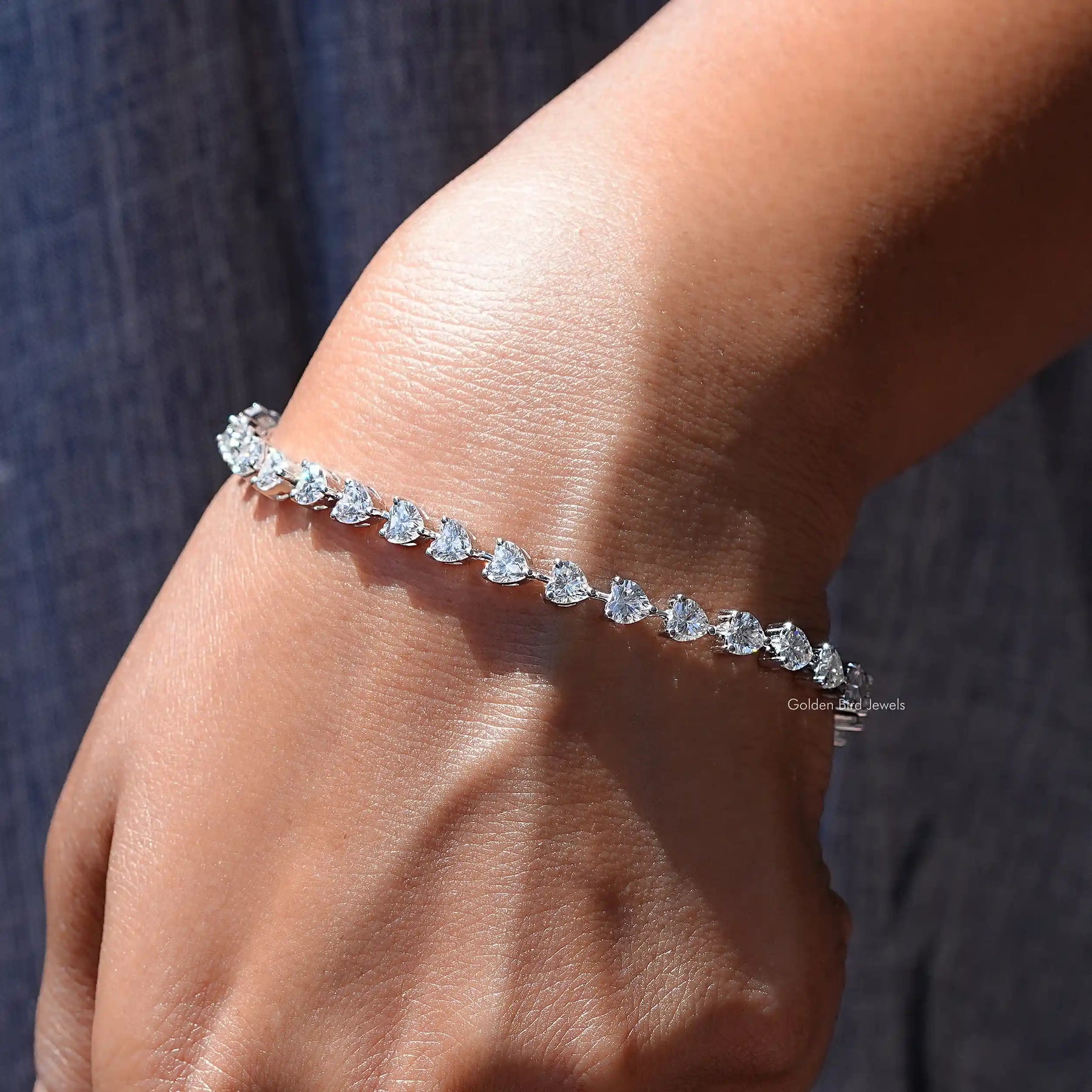 View of moissanite heart bracelet for women