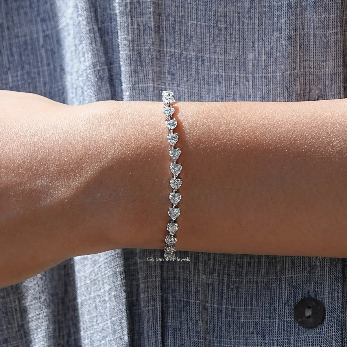 View of Heart cut moissanite tennis Bracelet