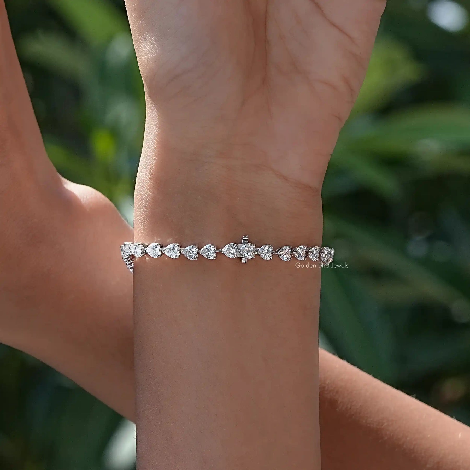 Back view of moissanite heart cut bracelet