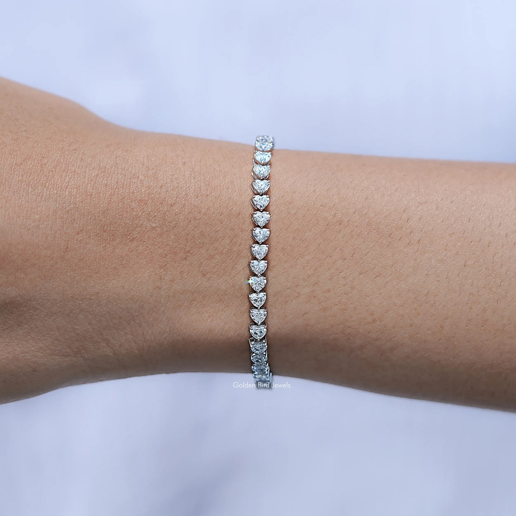 Side View Of Heart Shaped Lab Diamond Tennis Bracelet