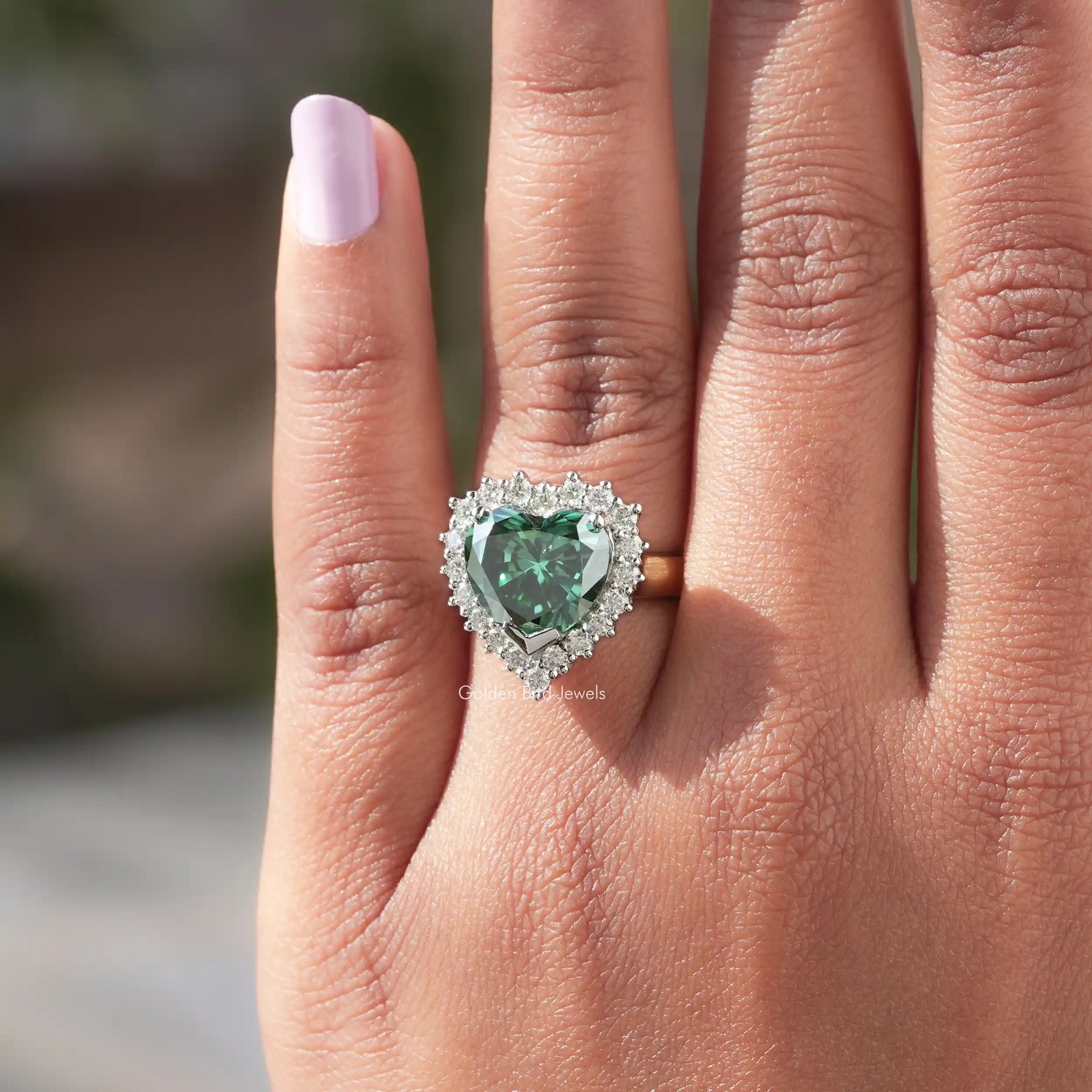 View of Moissanite Halo Engagement Ring In Yellow Gold