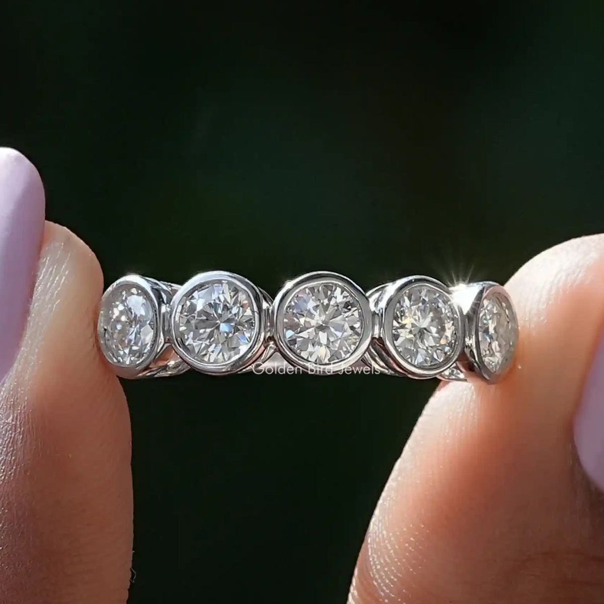 Bezel Set Round Moissanite Five Stone Band