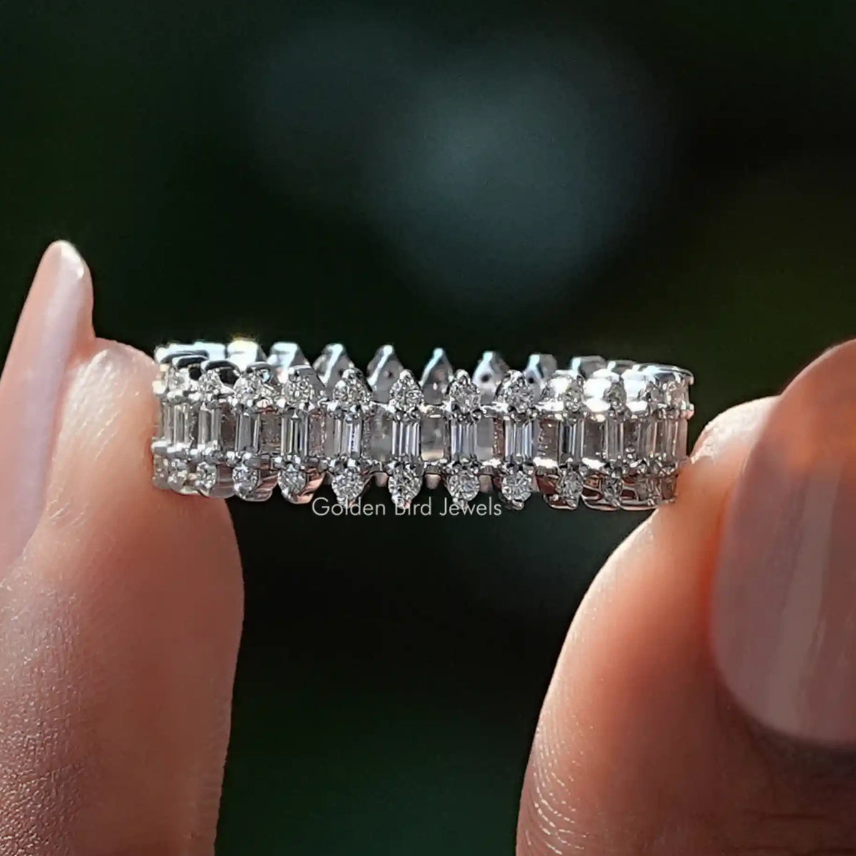 Baguette And Round Moissanite Eternity Band