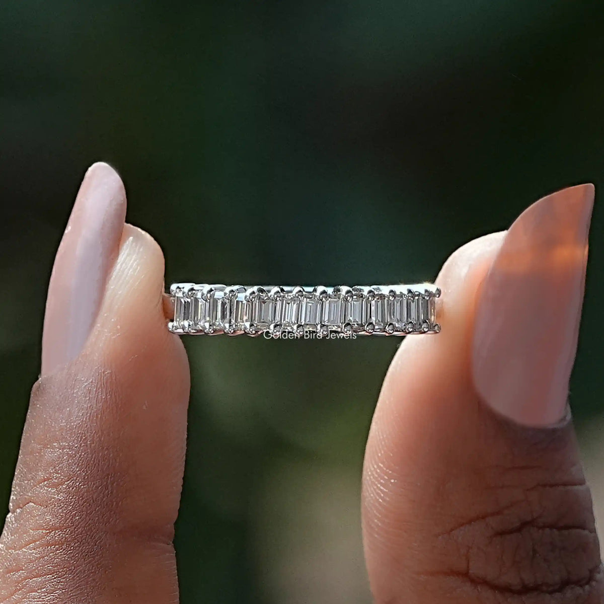 Baguette Cut Moissanite Half Eternity Band
