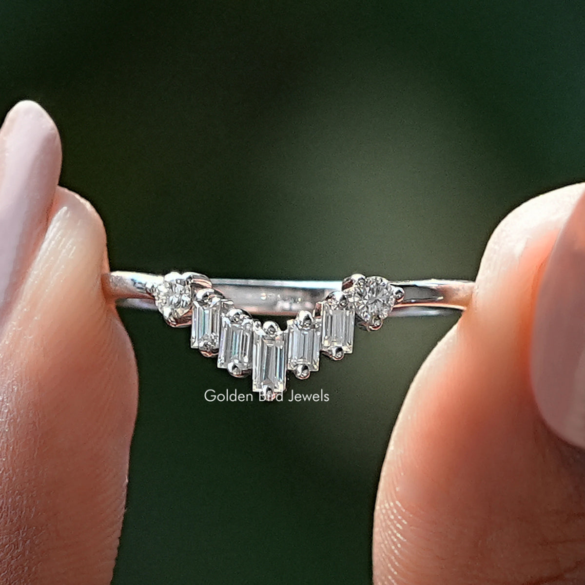 Baguette Cut Moissanite Curved Wedding Band