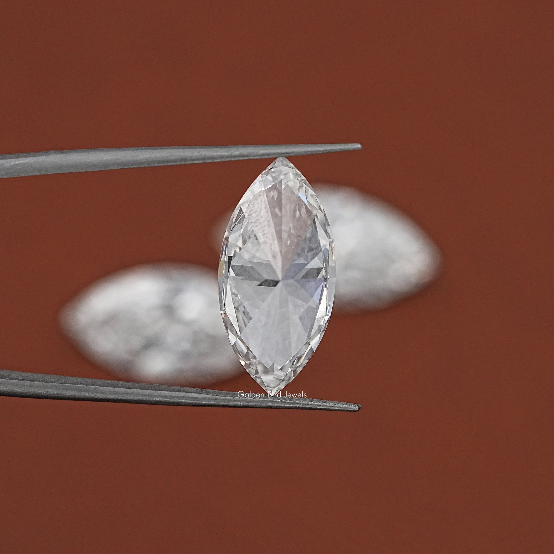Detailed View Of Marquise Shaped Loose Lab Diamond in Unique Pattern