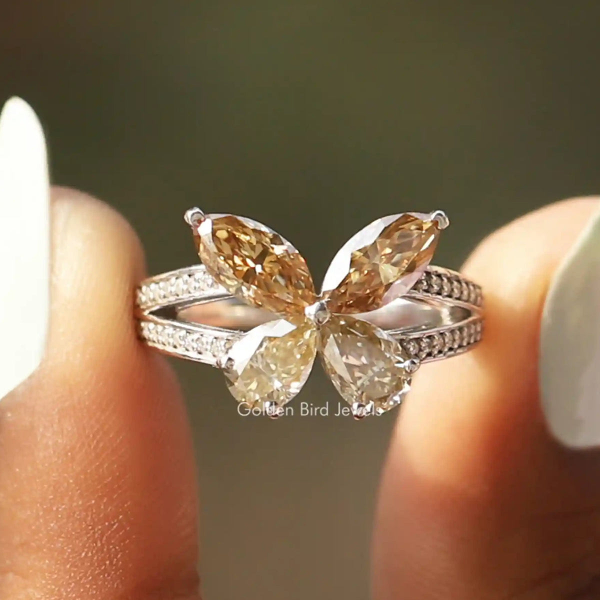 Marquise Cut Moissanite Butterfly Engagement Ring