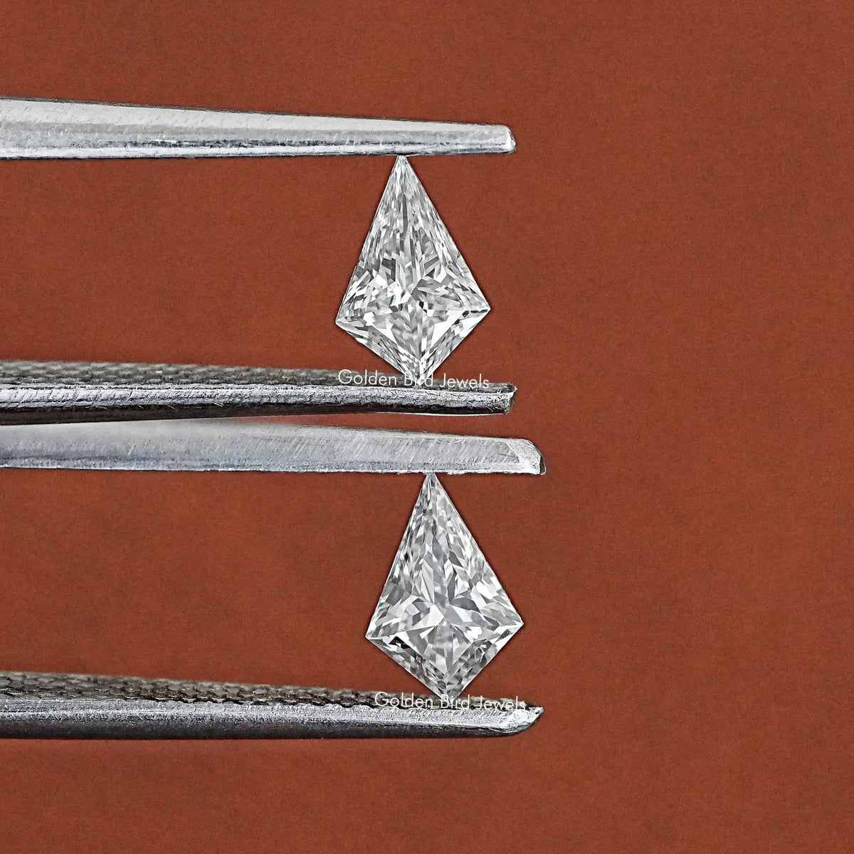 Tweezer holding In Kite Cut Lab Grown Loose Diamond Pair