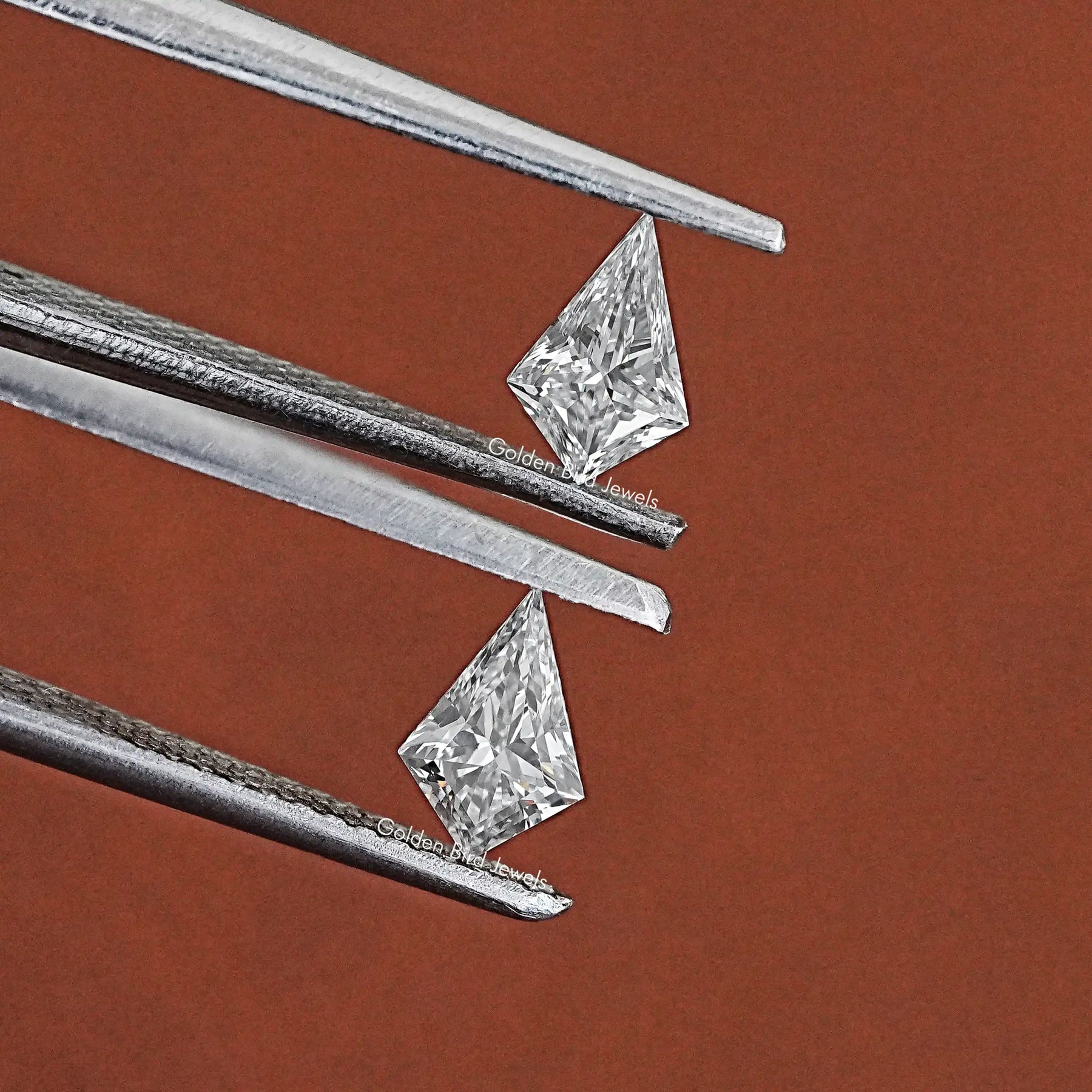 Detailed View Of Kite Shape Lab Grown Loose Diamond Pair