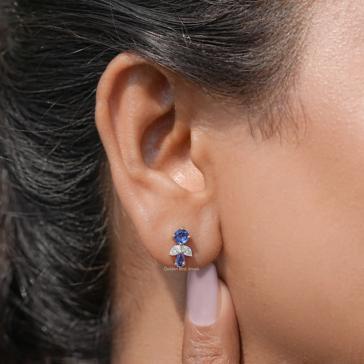 Blue Round Lab Diamond Stud Earrings