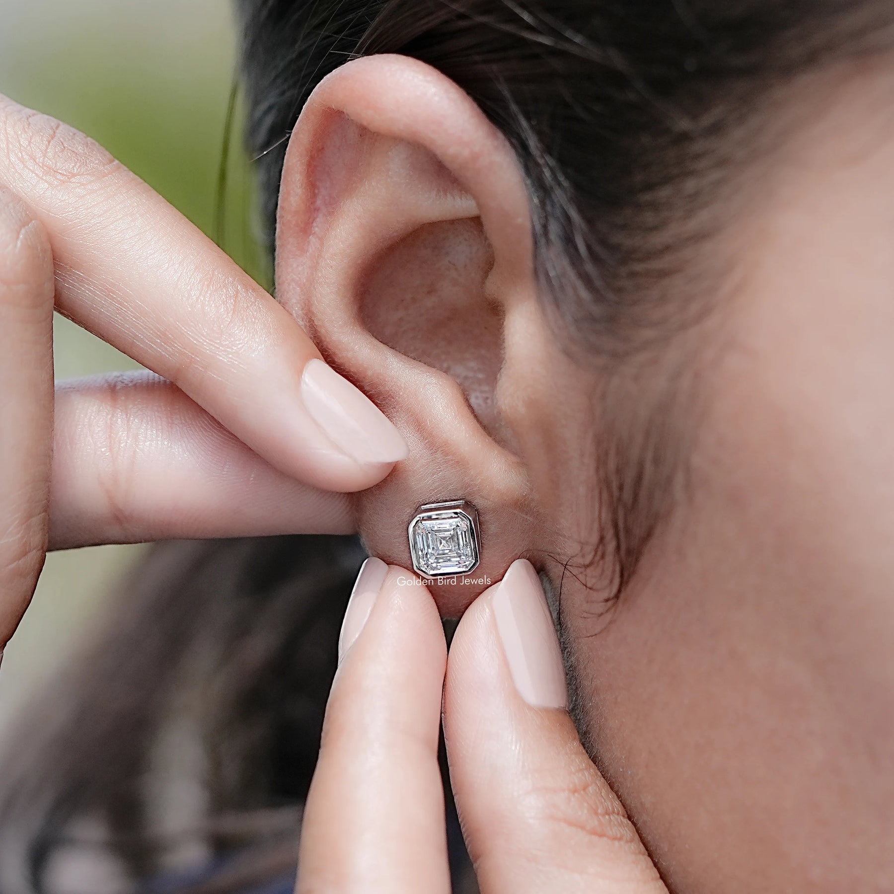 Asscher Cut Lab Diamond Bezel Set Stud Earrings