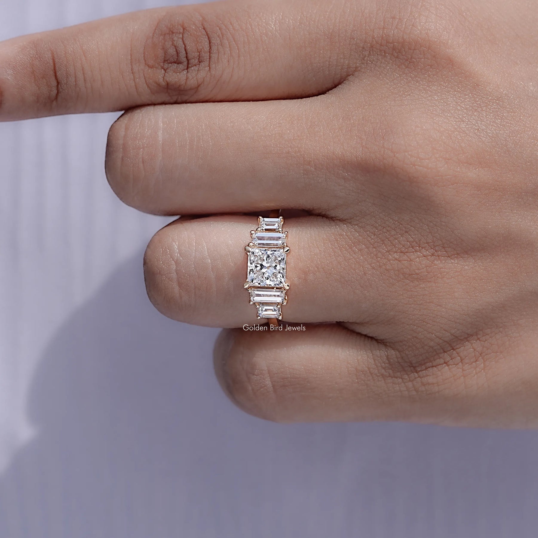 Princess And Baguette Lab Diamond Five Stone Ring