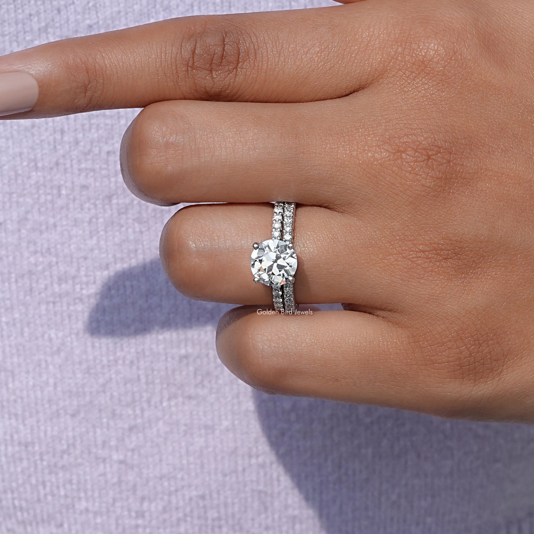 Close-Up View of Round Cut Lab Diamond Ring