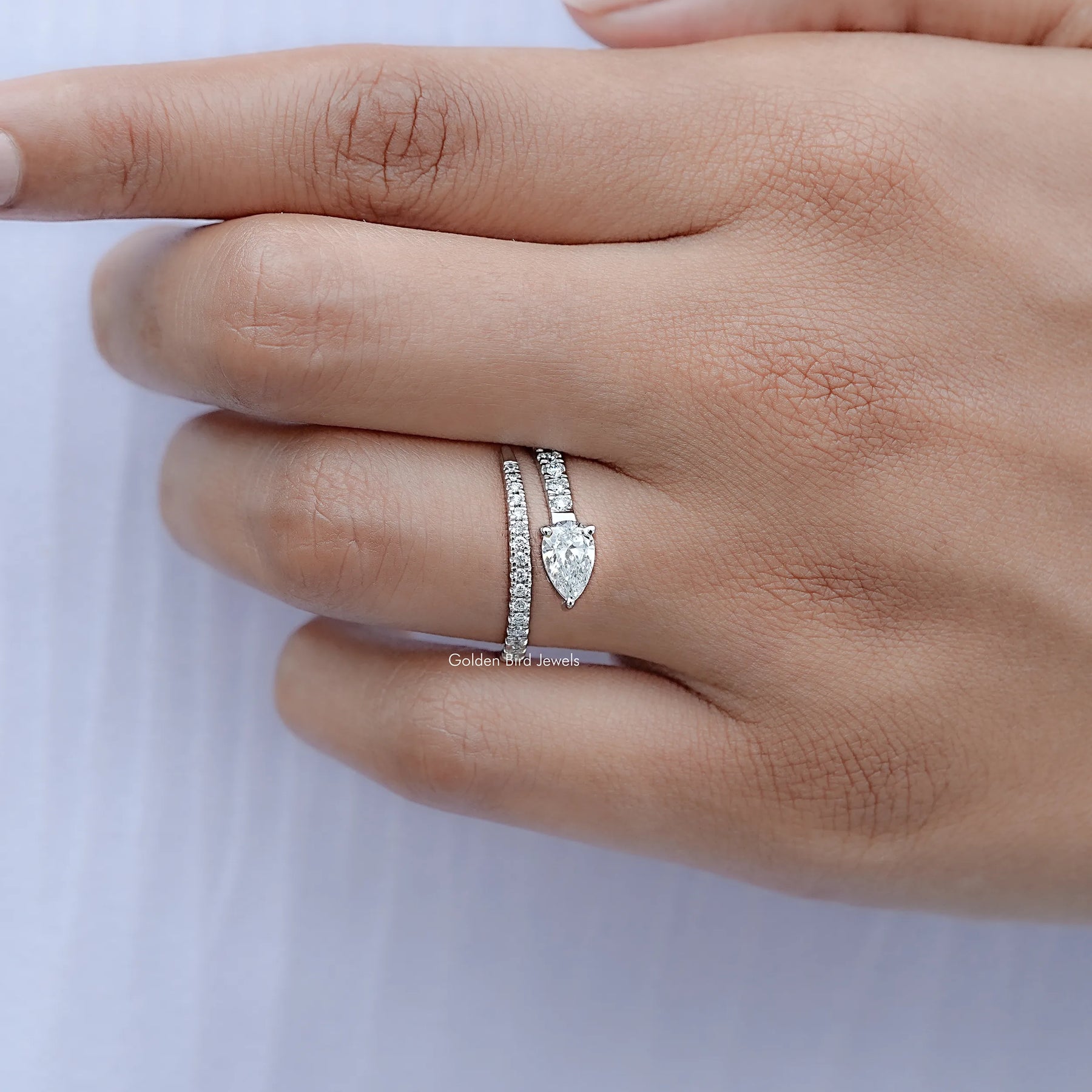 Pear And Round Cut Lab Diamond Open Cuff Band