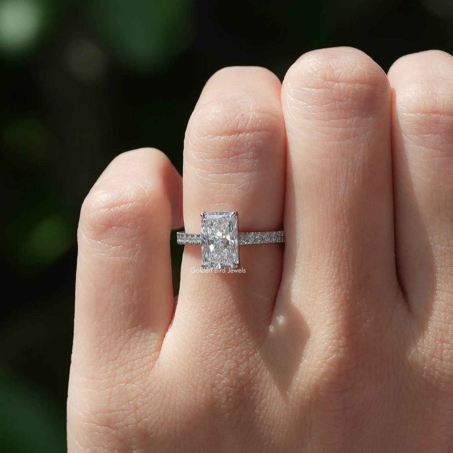 Close-Up View of Radiant Cut Solitaire Ring In White Gold