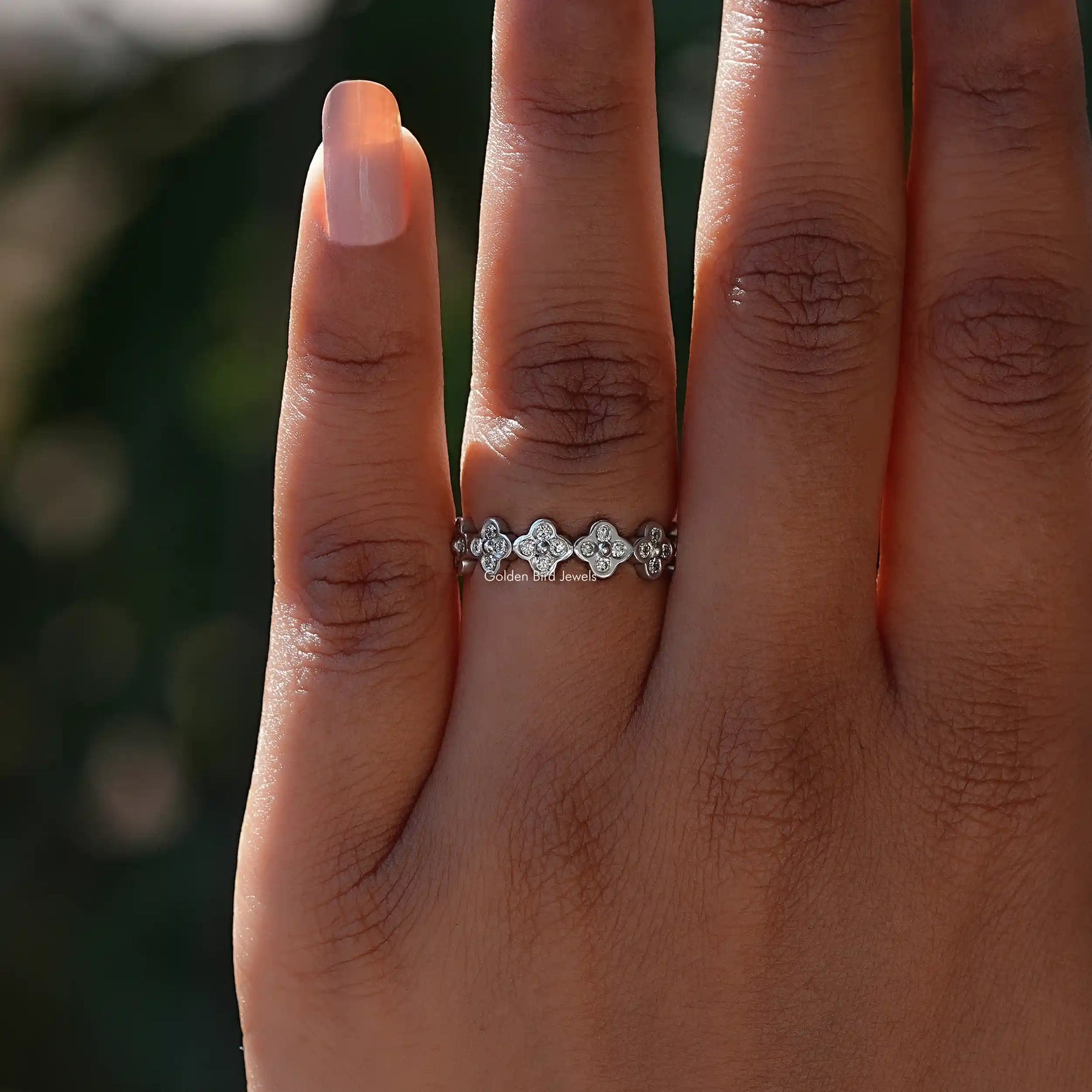 View of Round Lab Grown Diamond Wedding Band In Finger