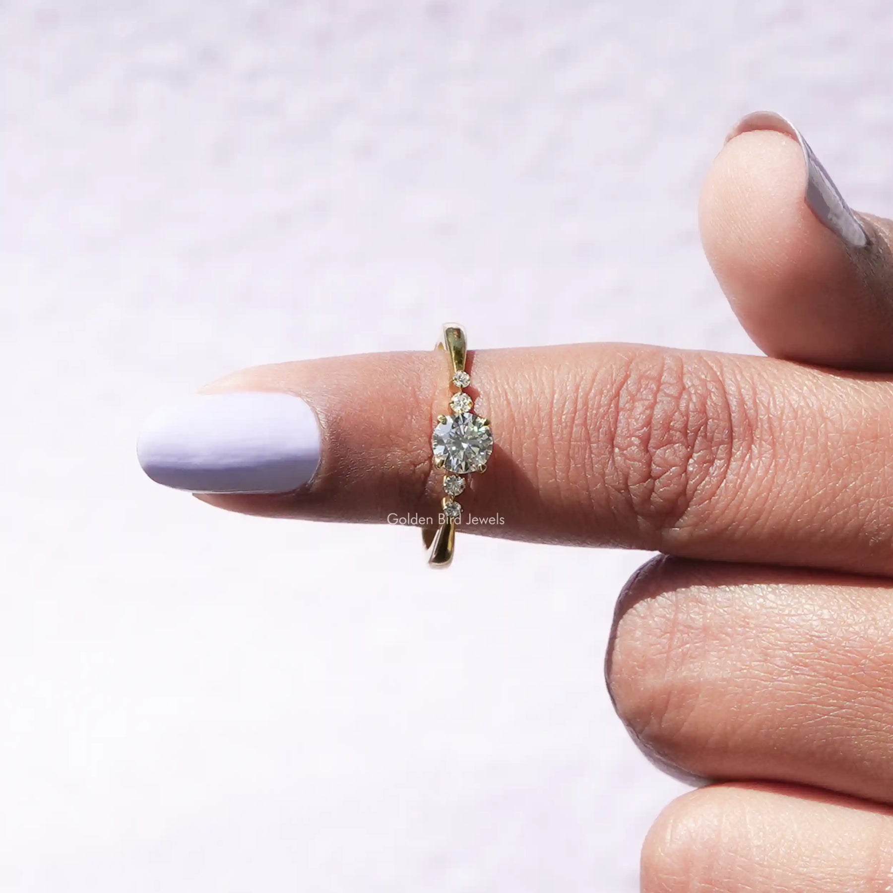 Five Stone Round Cut Lab Diamond Accent Ring