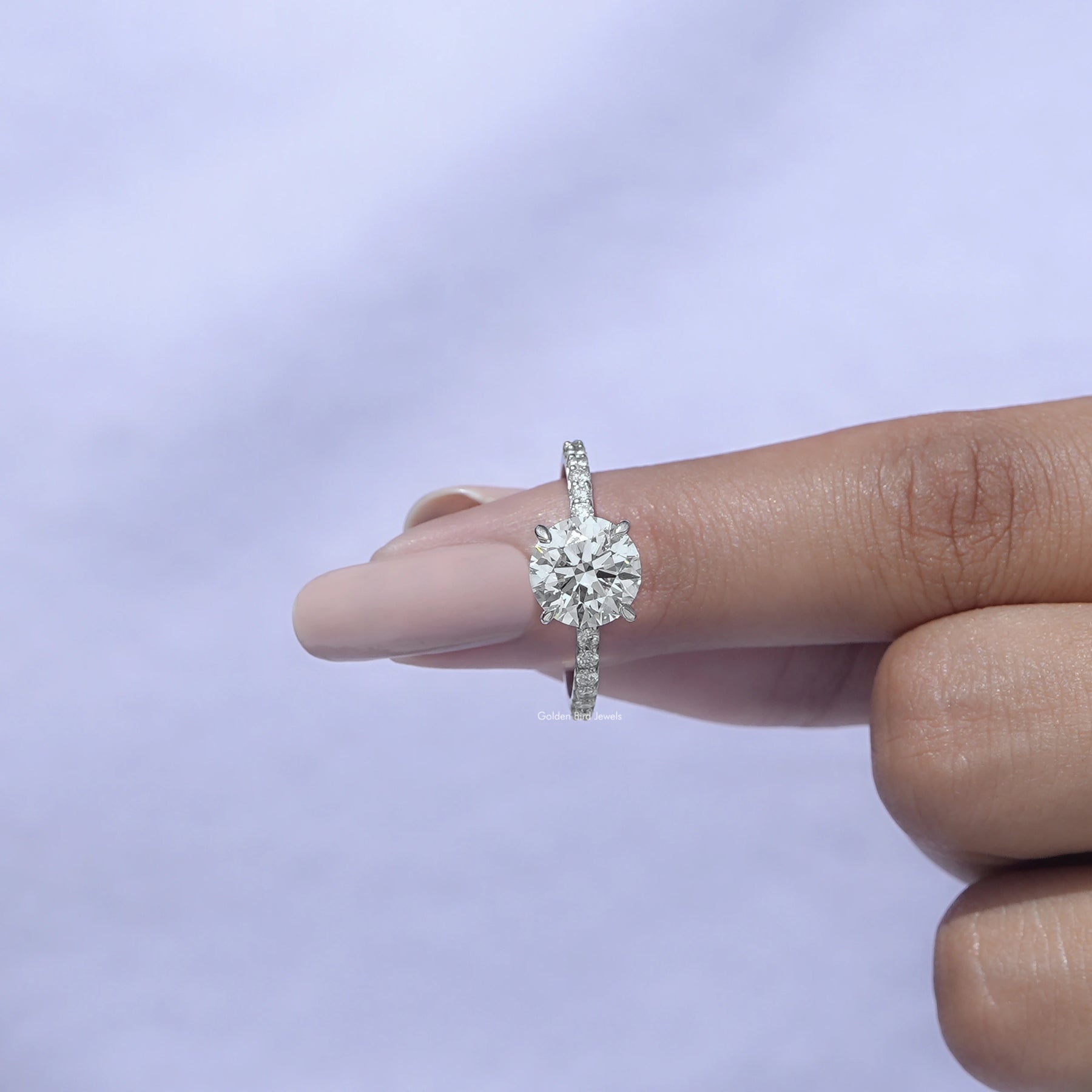 In front View of Lab Grown Round Cut Diamond Solitaire Ring