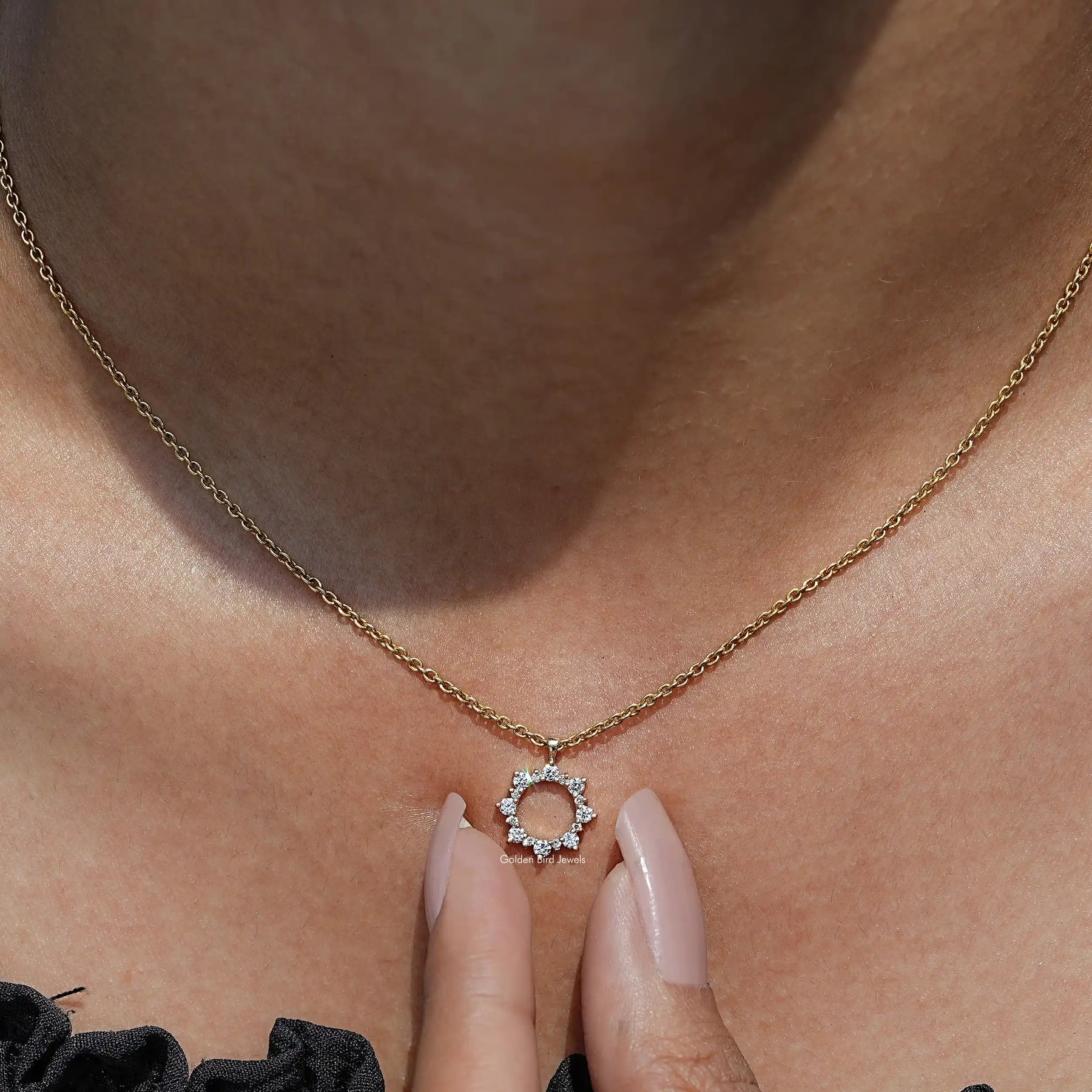 Women's Wear View of Round Cut Open Circle Pendant