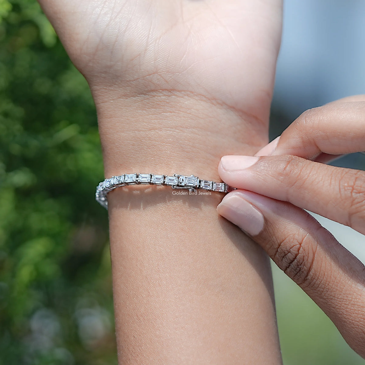 Back View Of Emerald Cut Lab Tennis Bracelet