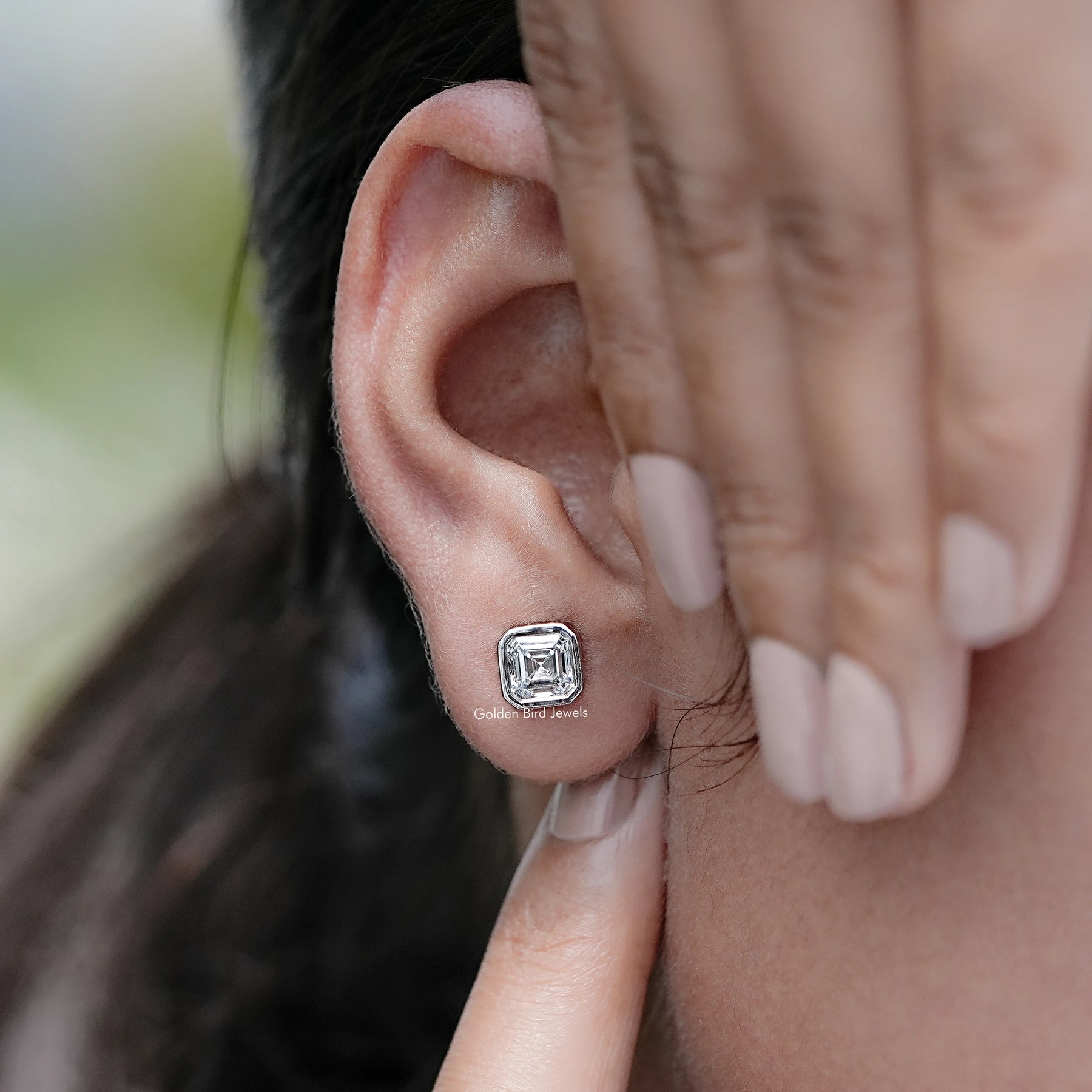 Asscher Cut Lab Diamond Bezel Set Stud Earrings