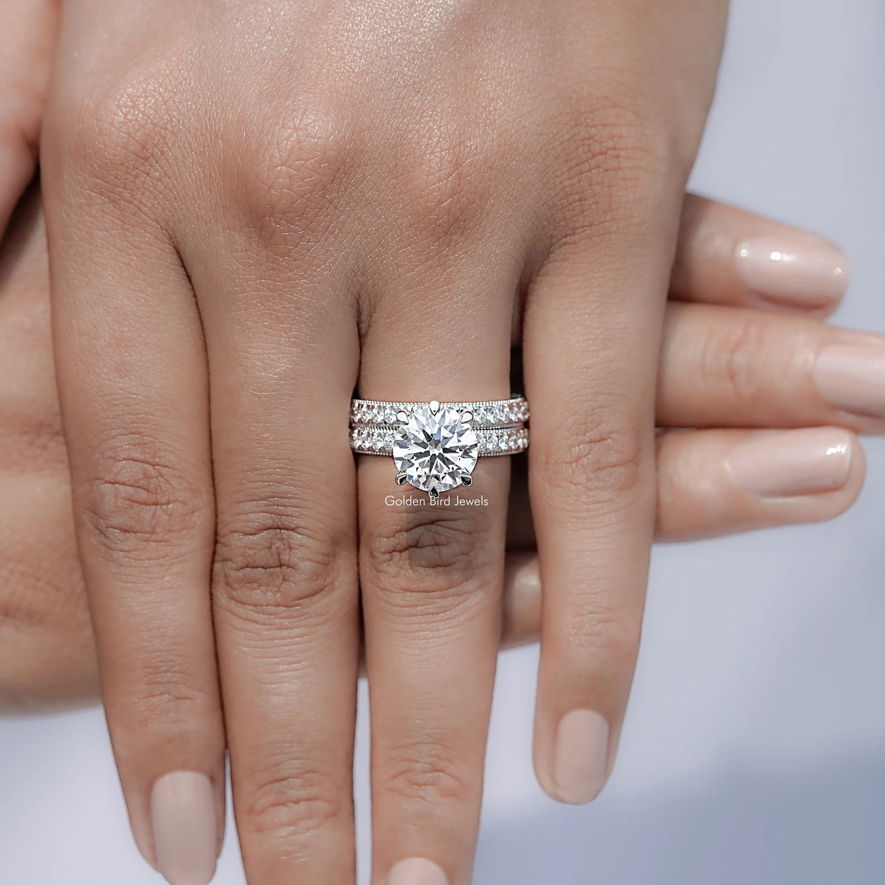 Top view of Round Cut Lab Grown Diamond Bridal Ring Set