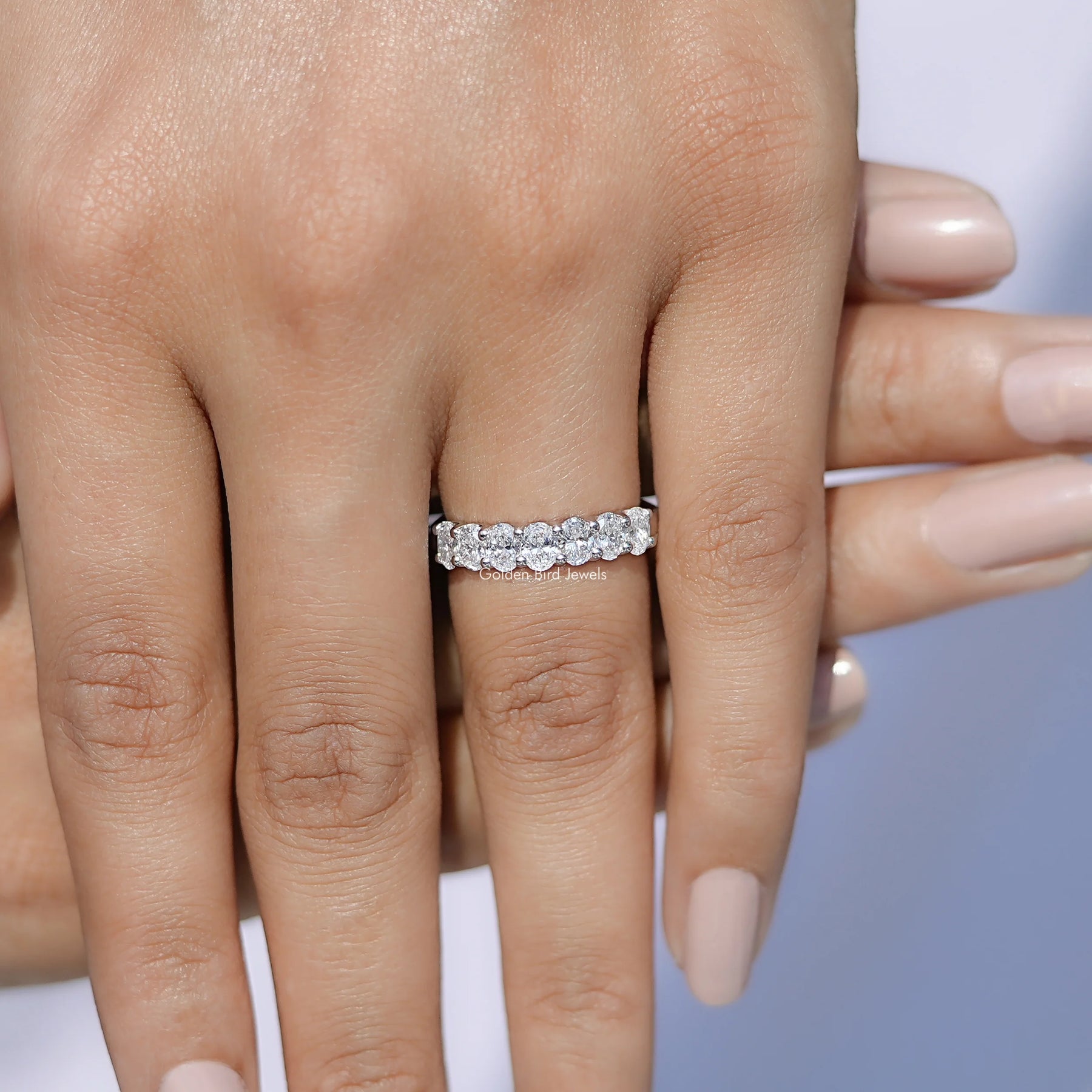 Close view of Oval Seven Stone Wedding Band