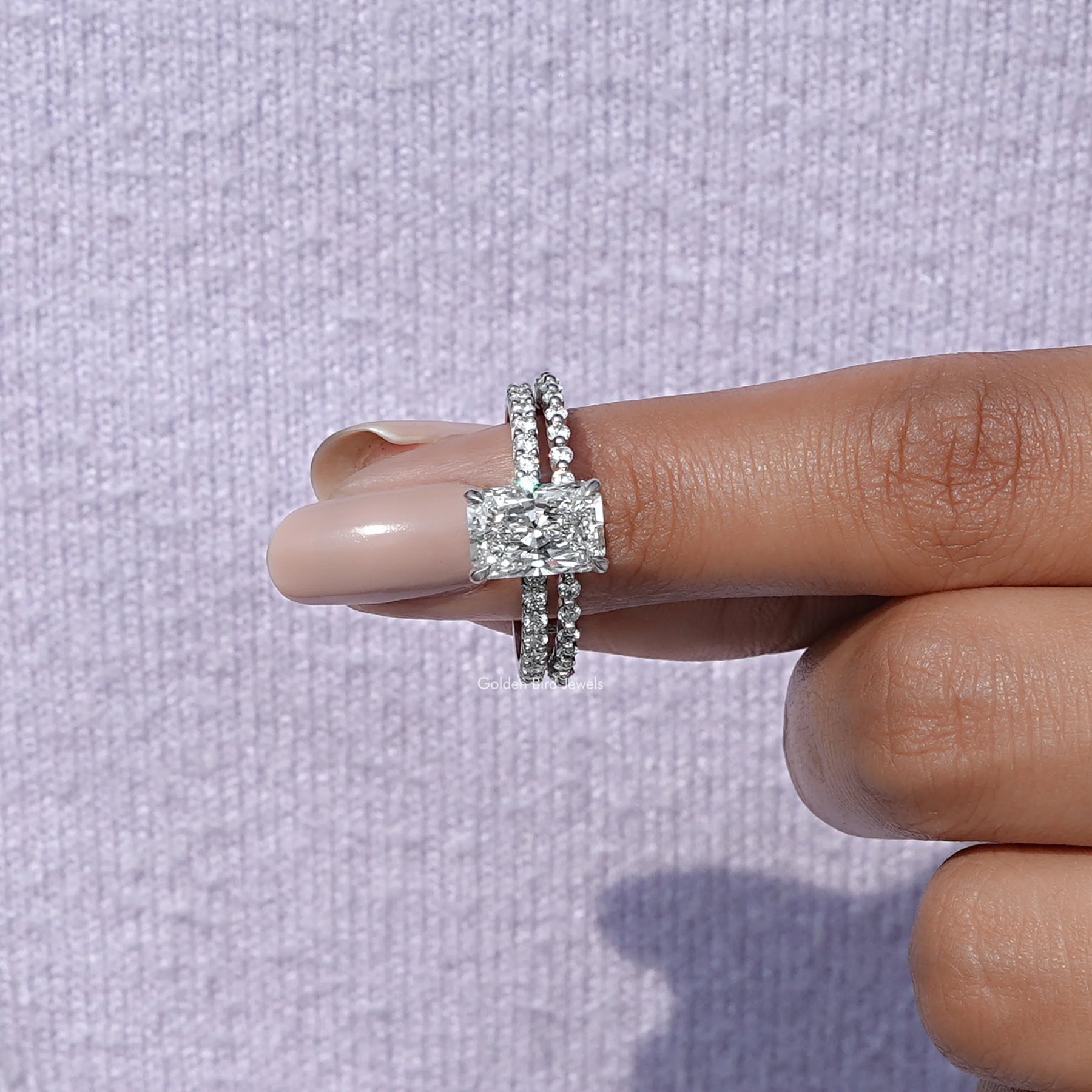 Detailed View A Radiant Cut Diamond Bridal Ring Set