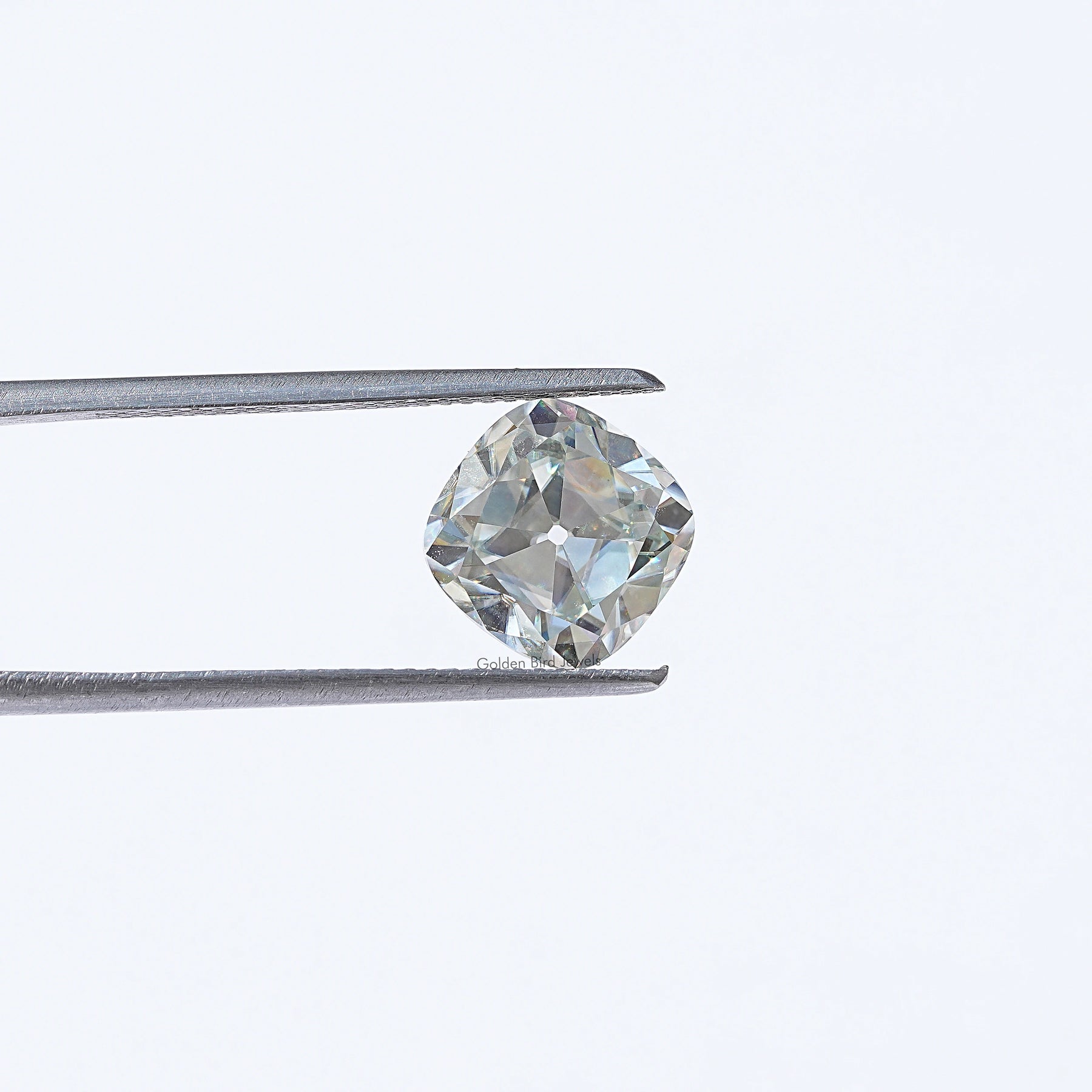 View Of Light Blue Old Mine Cushion Cut Loose Moissanite