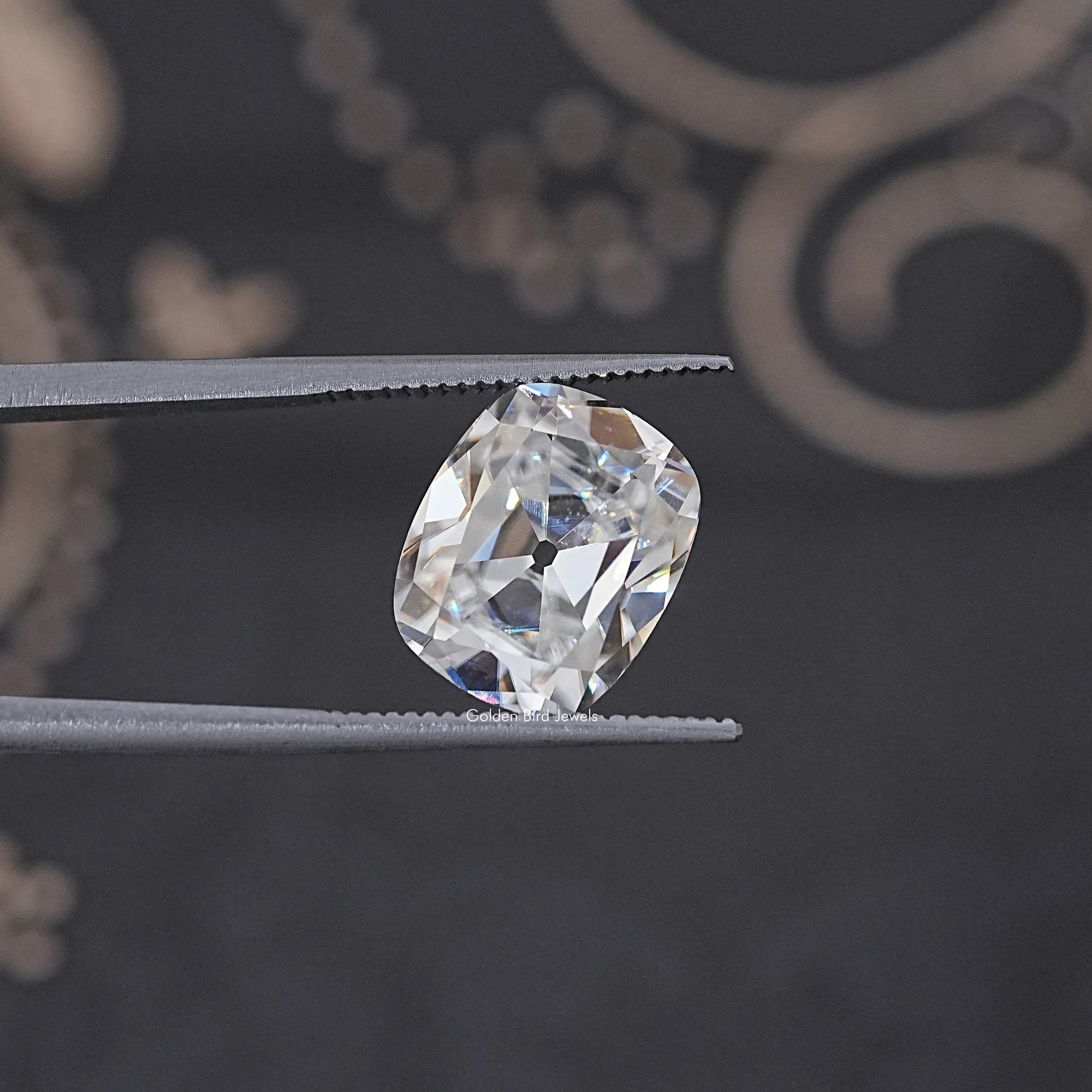 Front View Of Old Mine Cushion Cut Loose Moissanite Stone