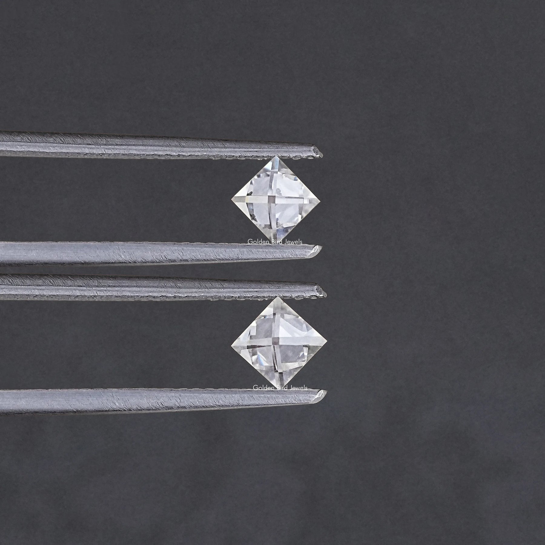 In Tweezer View Of French Cut Loose Moissanite Pair