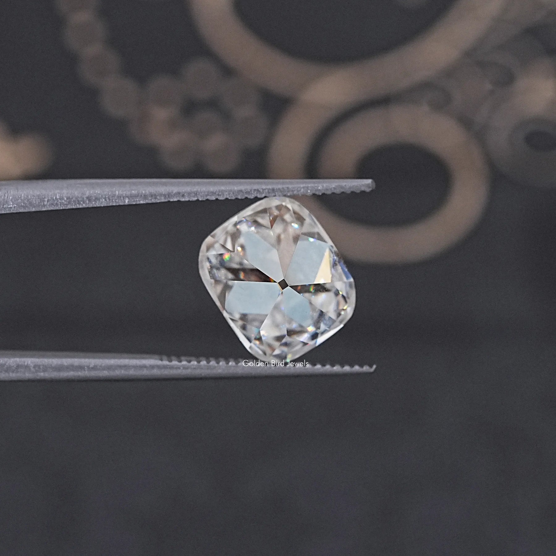 Detailed View Of Old Mine Cushion Cut Loose Moissanite Stone