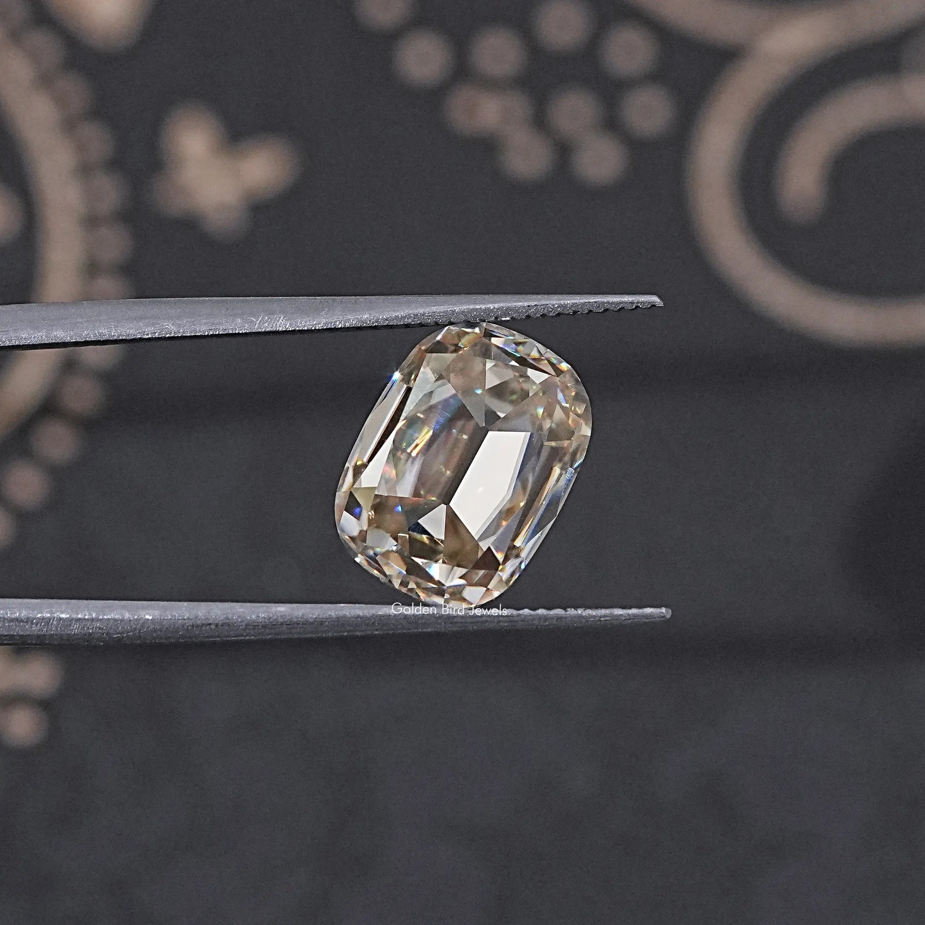 Front View Of Old Mine Cushion Cut Loose Moissanite Stone