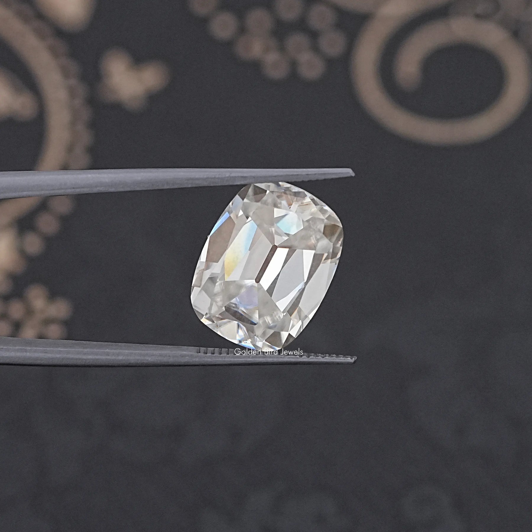 Front View Of Old Mine Cushion Cut Loose Moissanite Stone