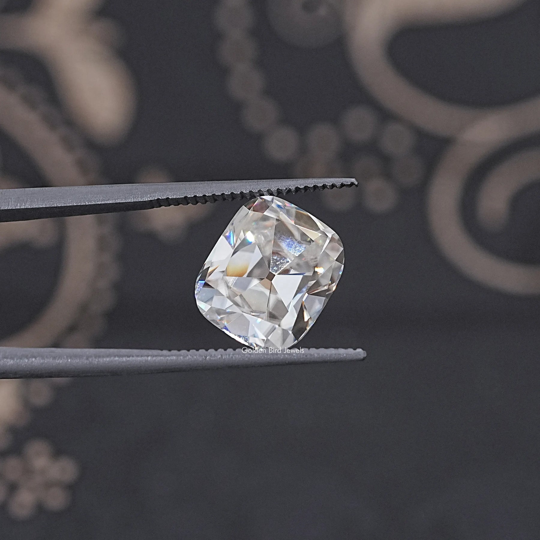 Front View Of Old Mine Cushion Cut Loose Moissanite Stone