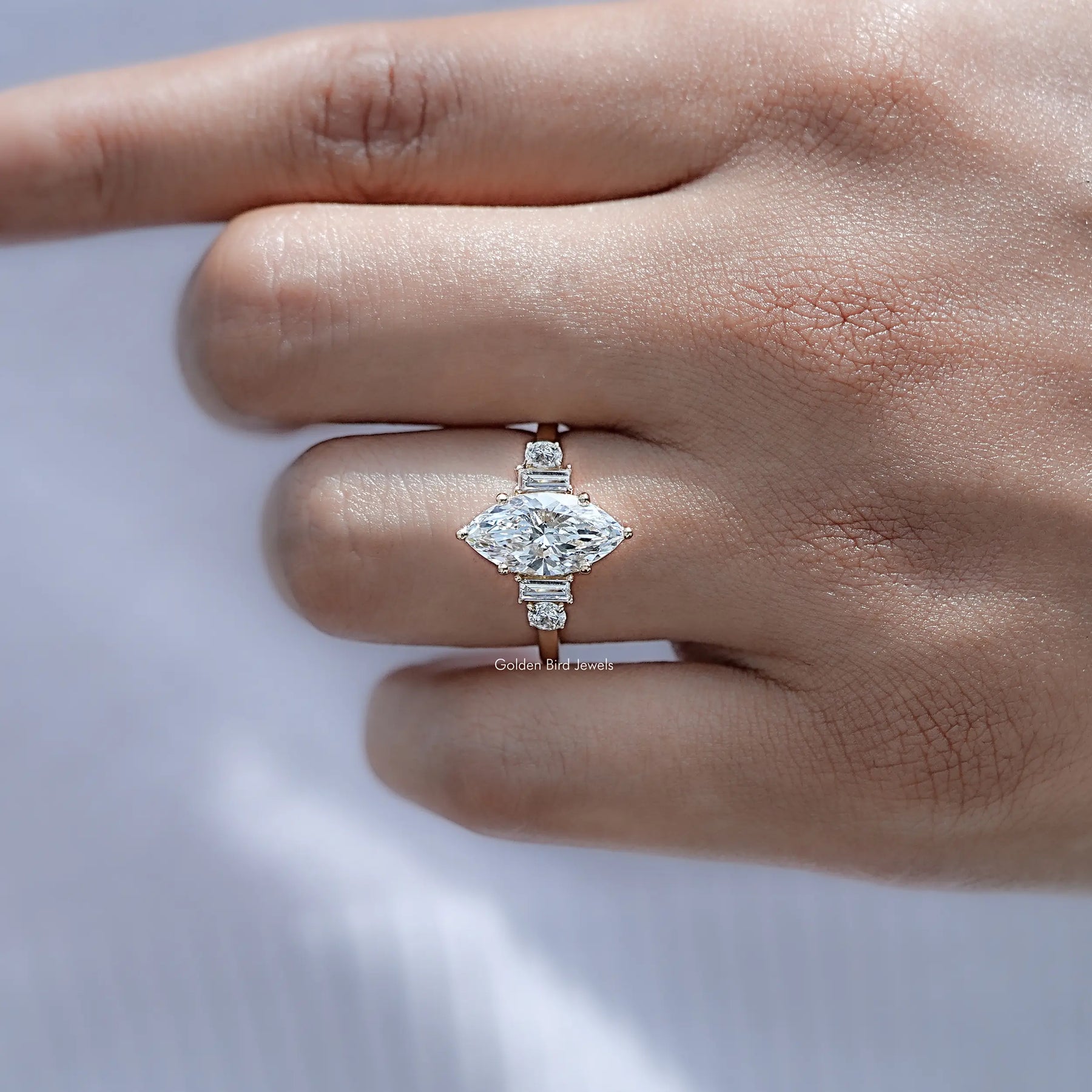 Detailed view of Marquise And Baguette Diamond Five Stone Ring
