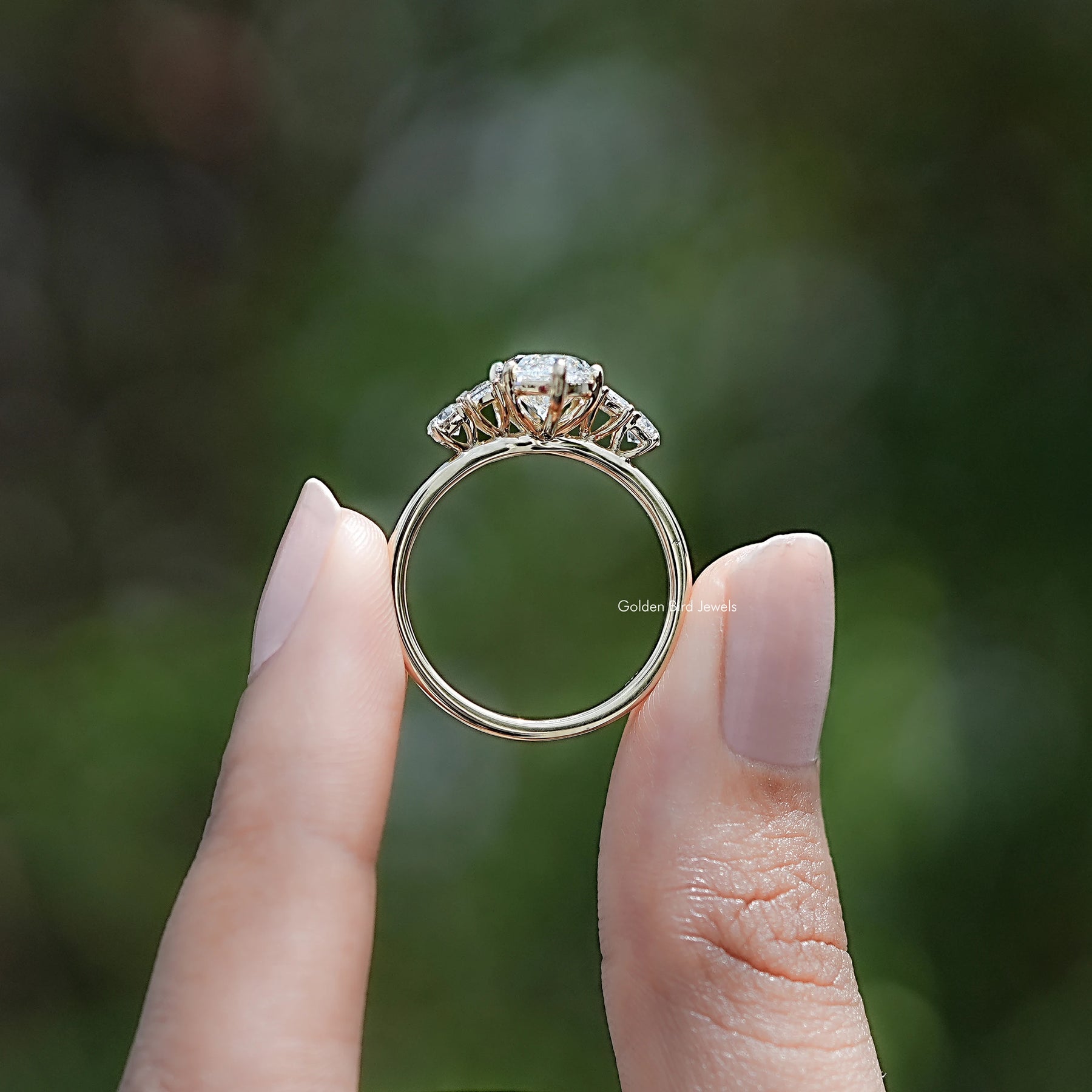 Back view of Marquise And Baguette Lab Diamond Five Stone Ring