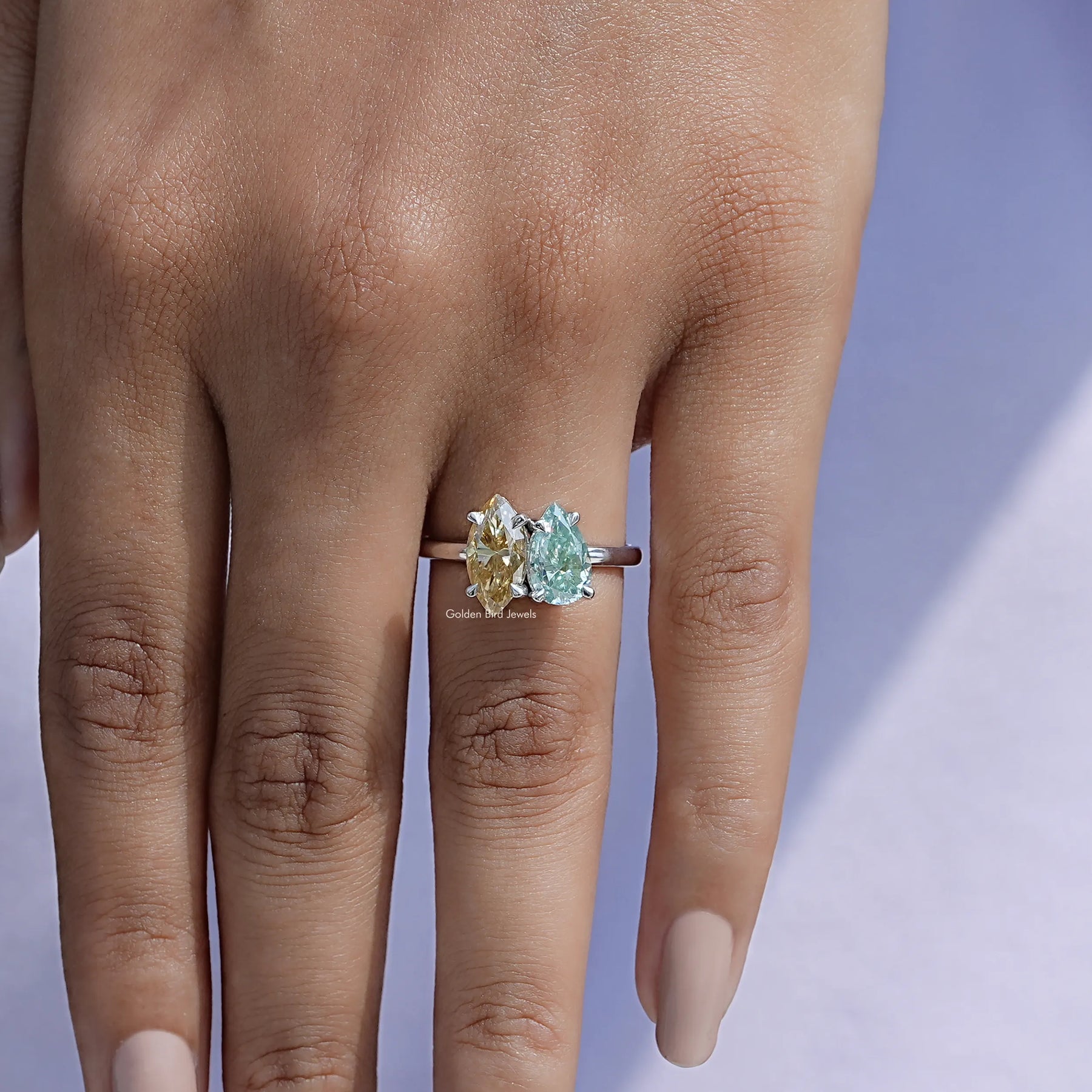 Full view of moissanite Ring in unique shape