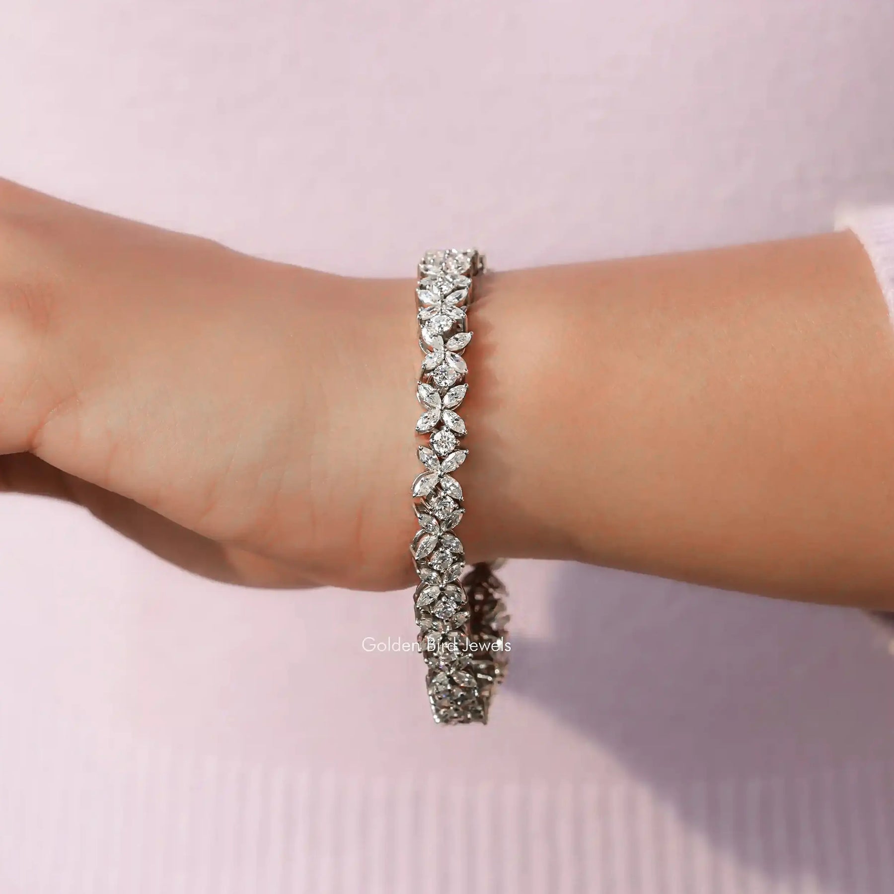 View of Round Cut Diamond Multi Stone Bracelet In White Gold